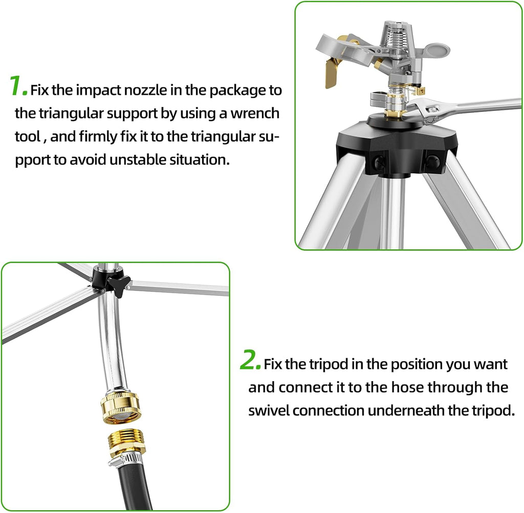 SPECILITE Brass Impact Sprinkler on Tripod Base, Waters up to 90ft, 50 inch | Heavy Duty Metal, 360 Degree Irrigation