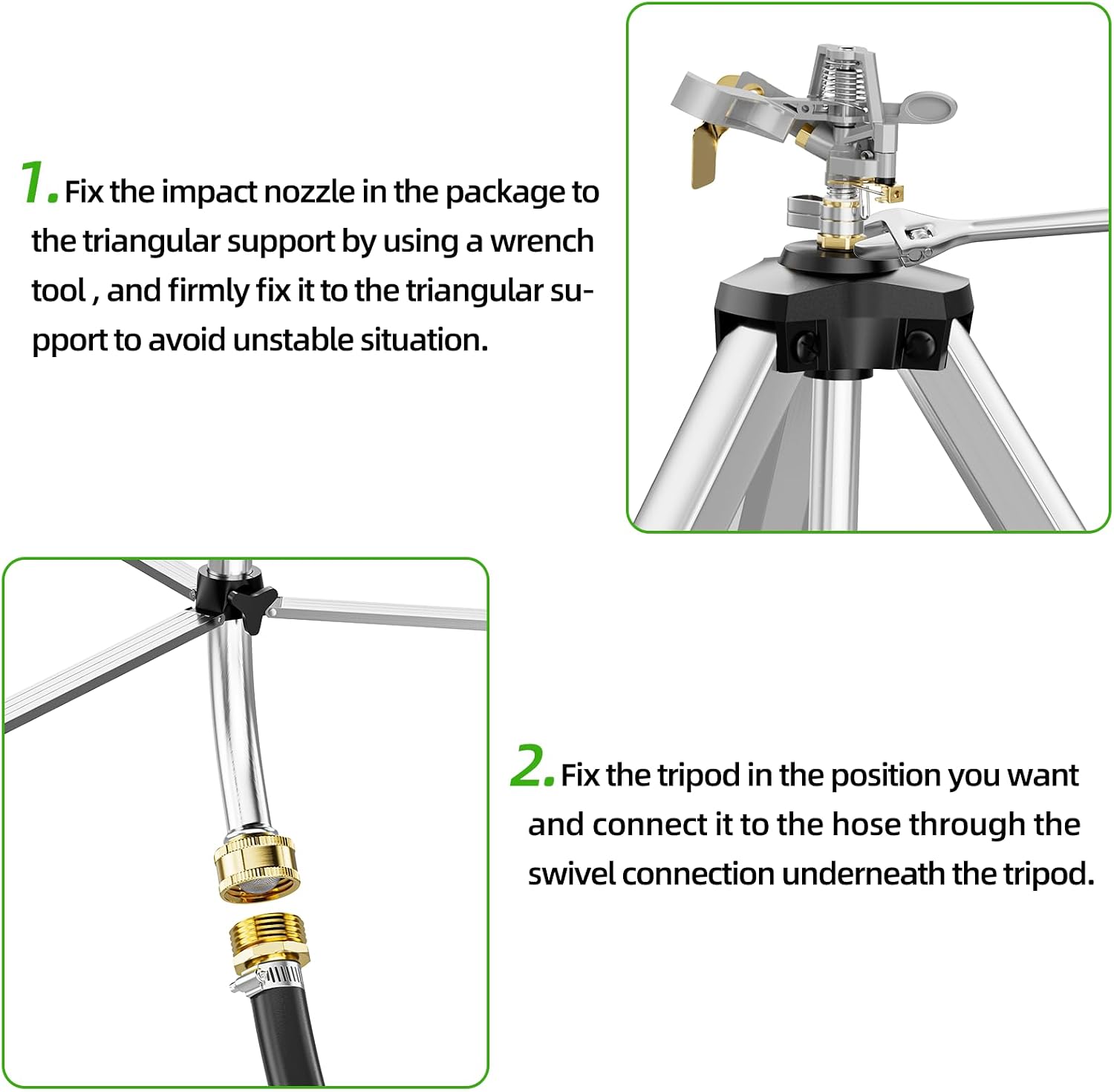 SPECILITE Brass Impact Sprinkler on Tripod Base, Waters up to 90ft, 50 inch | Heavy Duty Metal, 360 Degree Irrigation