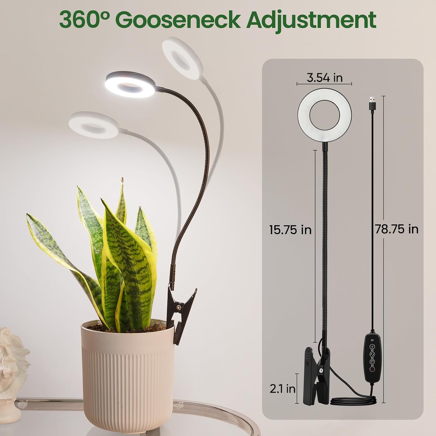 LORDEM Grow Lights for Indoor Plants, 2 in 1 Full Spectrum Plant Light with 360° Gooseneck, 48 LEDs, Auto Timer