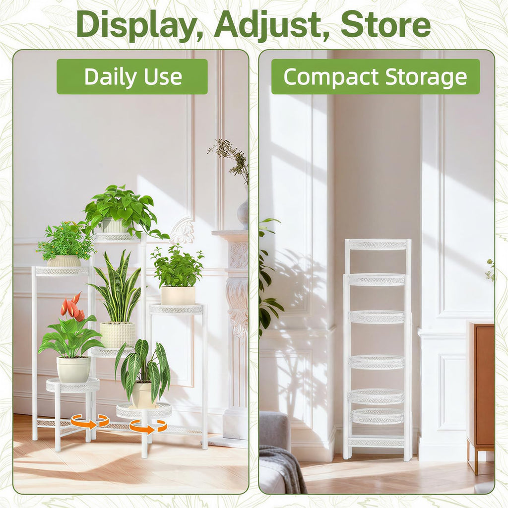 iDavosic.ly Plant Stand Indoor Outdoor, 6 Tier Iron Corner Shelf, White | Tiered Tall Flower Display Holder, Folding