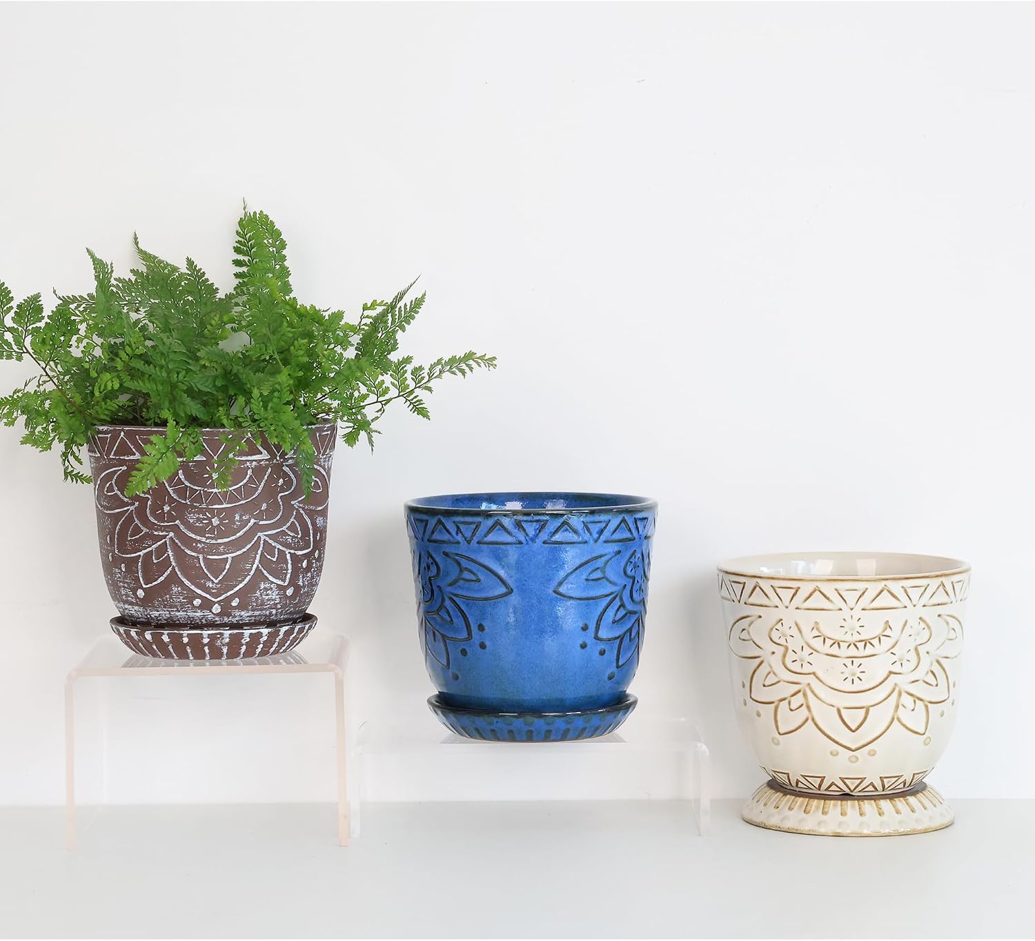 Gepege Ceramic Plant Pots, 6 Inch Indoor Planters with Drainage & Saucers | Ceramic pots for plants with drainage