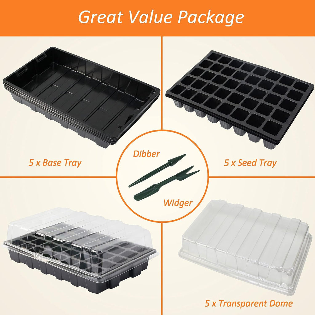 Gardzen 10-Pack 10 Gallon Grow Bags, Aeration Fabric Pots with 5-Set Garden Propagator Set, Seed Starter Tray 15" x 9"