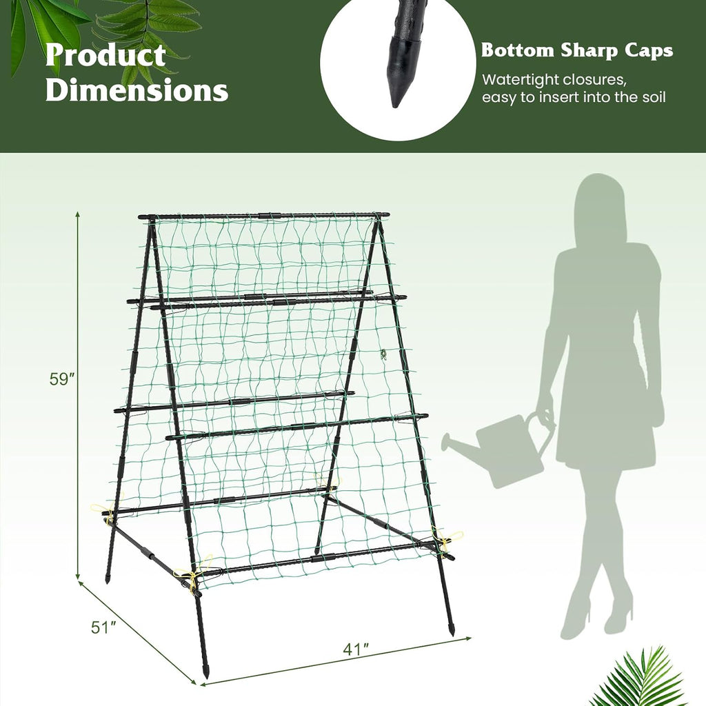 Giantex Cucumber Trellis, Trellis for Climbing Plants Outdoor, Garden Trellis w/Netting, PE-Coated Metal, Clips, Plant