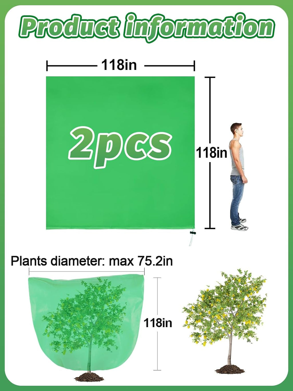 ANPHSIN 2 pcs 9.8ft x 9.8ft Extra Large Plant Covers Freeze Protection | Winter Shrub Plant Protection Bags, Frost