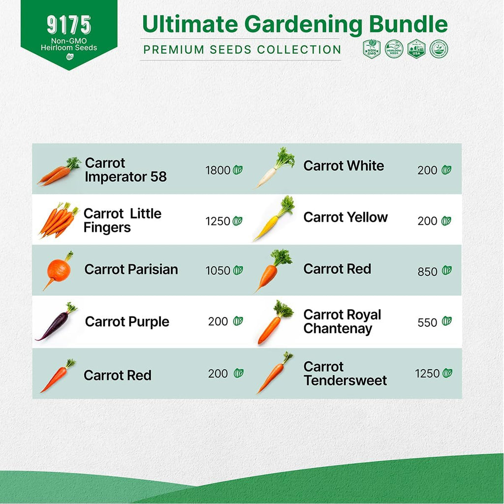 10 Carrot & 10 Beet Seeds Variety Pack Bundle, 9,175+ Non-GMO Heirloom Garden Seeds for Planting Root Vegetables for