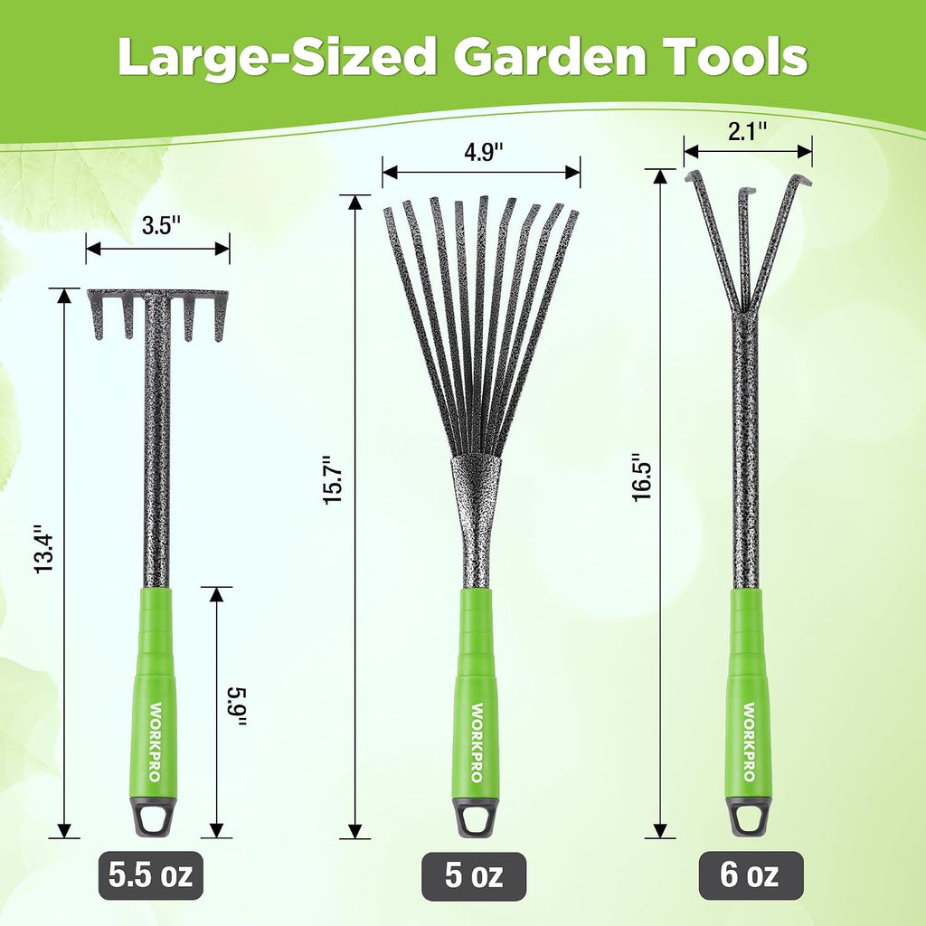 WORKPRO 6-Piece Garden Tool Set | Heavy Duty Gardening Hand Tools with Soft Rubber Handle, Including Trowel, Rakes