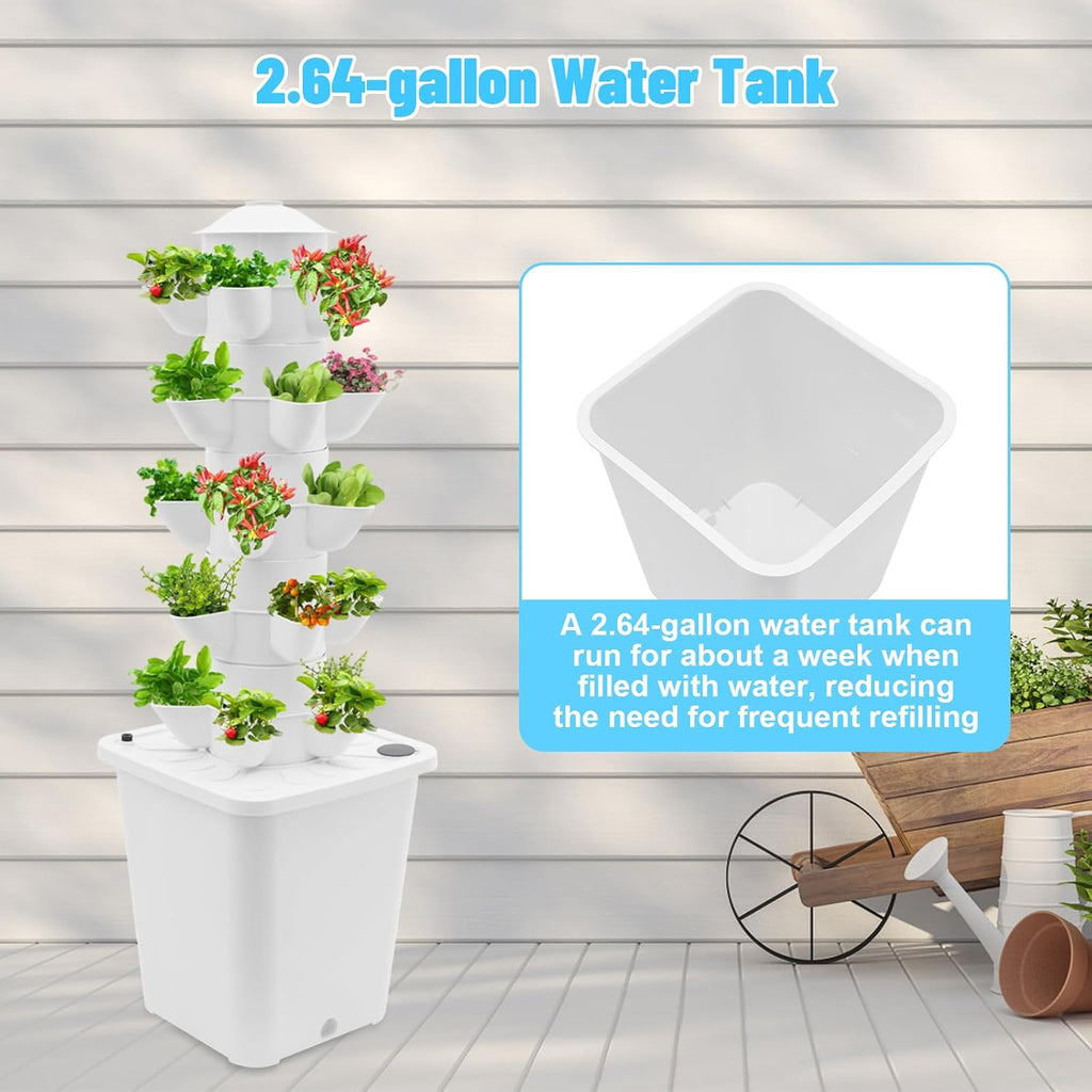 25-Plant Vertical Tower Garden System - Indoor Hydroponic Growing Kit | with Pump, Funnel & Water Level Gauge, Vertical
