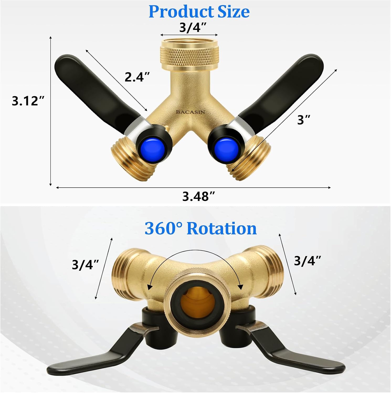 Brass Garden Hose Splitter, Hose y Splitter with Shutoff, Hose Splitter 2 Way Heavy Duty, Brass Y-Valve Water Garden