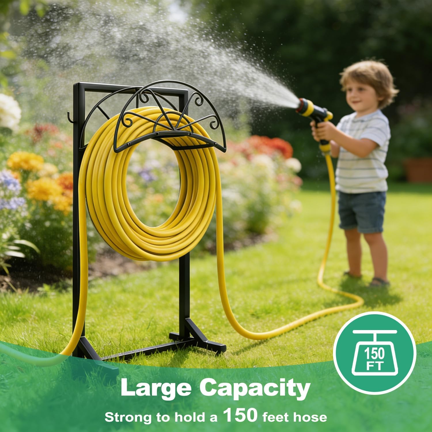 Garden Hose Holder for Outside,Heavy-Duty Metal Hose Hanger Rack | Freestanding & Detachable Metal Hose Holder for yard