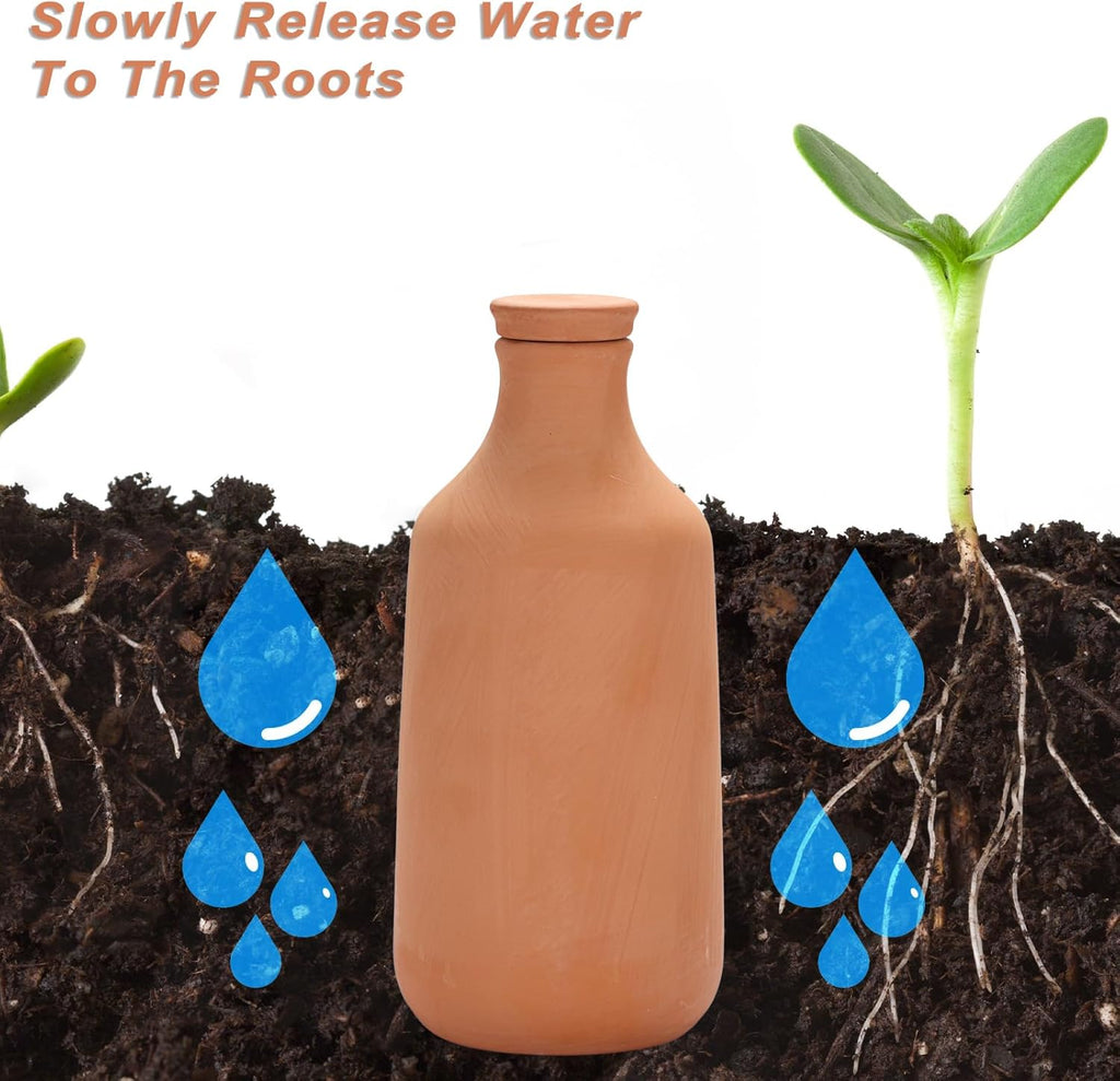 JUXYES 3 Pack Terracotta Self Watering Pots Watering System Planter Spikes | 25.3 oz Plant Watering Globes with Lid