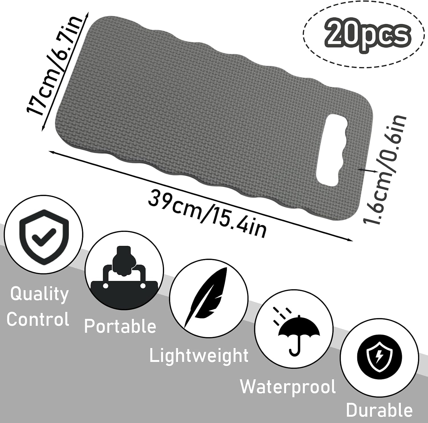 20 Pcs Garden Kneeling Pad, 15.4 x 6.7 Inch, Grey | Waterproof, Comfortable Foam kneeling pad, Stain Resistant, for