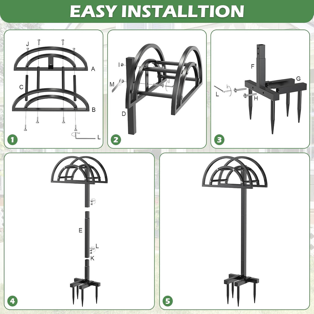 OLV Garden Hose Holder, Heavy Duty Freestanding Outdoor Water Hose Holder Stand Holds 150-ft Hoses, Detachable Metal