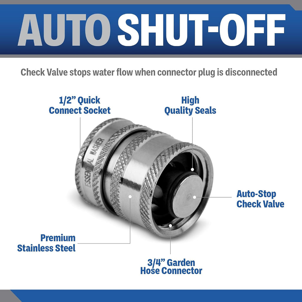 3/4 Stainless Steel Garden Hose Check Valve | 2 Pack With 2 Quick Connect Plug Set