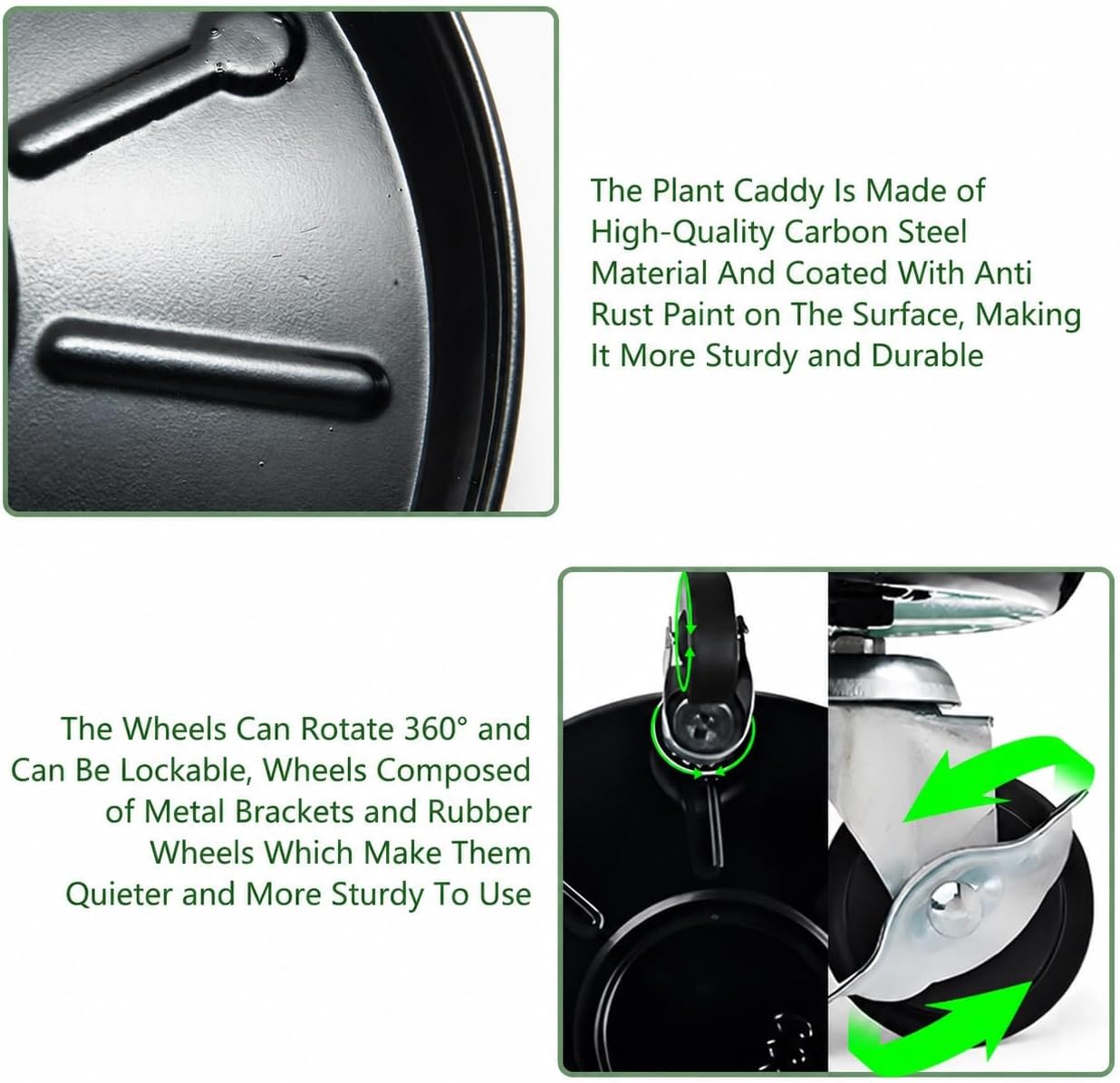 3 Pack Metal Plant Caddy with Wheels 12 Inch Black, Round Rolling Heavy Duty Plant Dolly, Heavy Plant Pot Mover