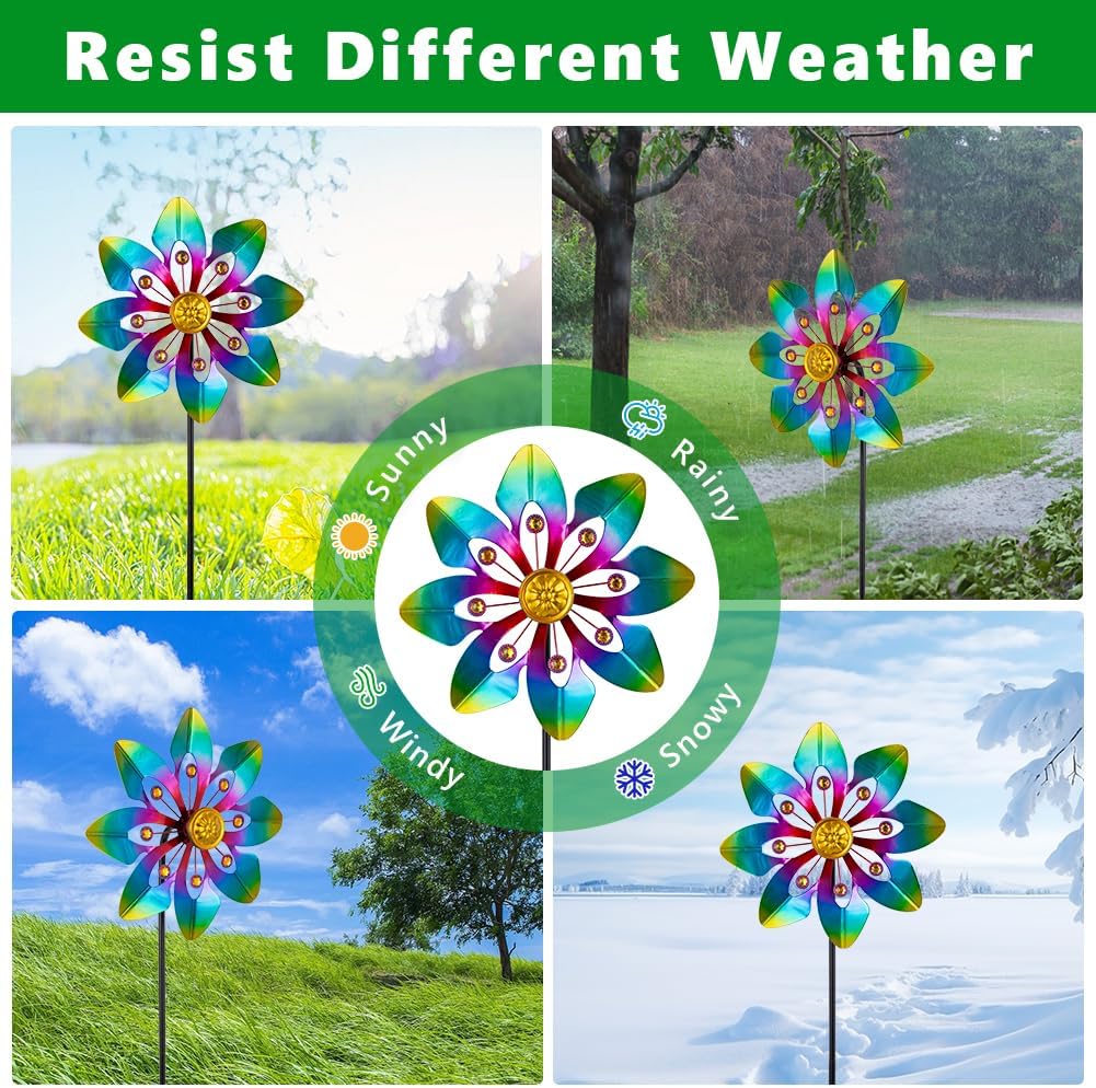 VEWOGARDEN 2 Pack Wind Spinners Outdoor, Metal Wind Spinner with Flower Design for Yard Garden Lawn Decorations