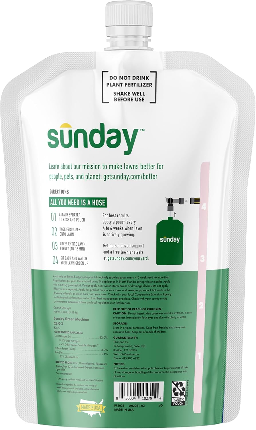Sunday Green Machine Liquid Lawn Fertilizer, 2 Pack, Covers 10,000 Sq Ft | Nitrogen, Seaweed, Iron & Potassium in a
