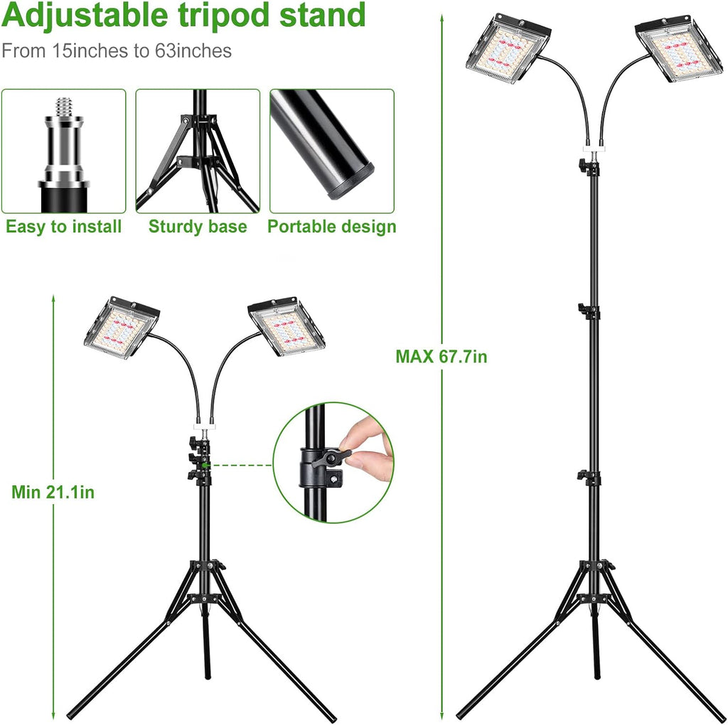 LBW Grow Light for Indoor Plants, Dual-Head Full Spectrum LED Plant Light | 3/6/12H Auto On/Off Timer, 6 Dimmable