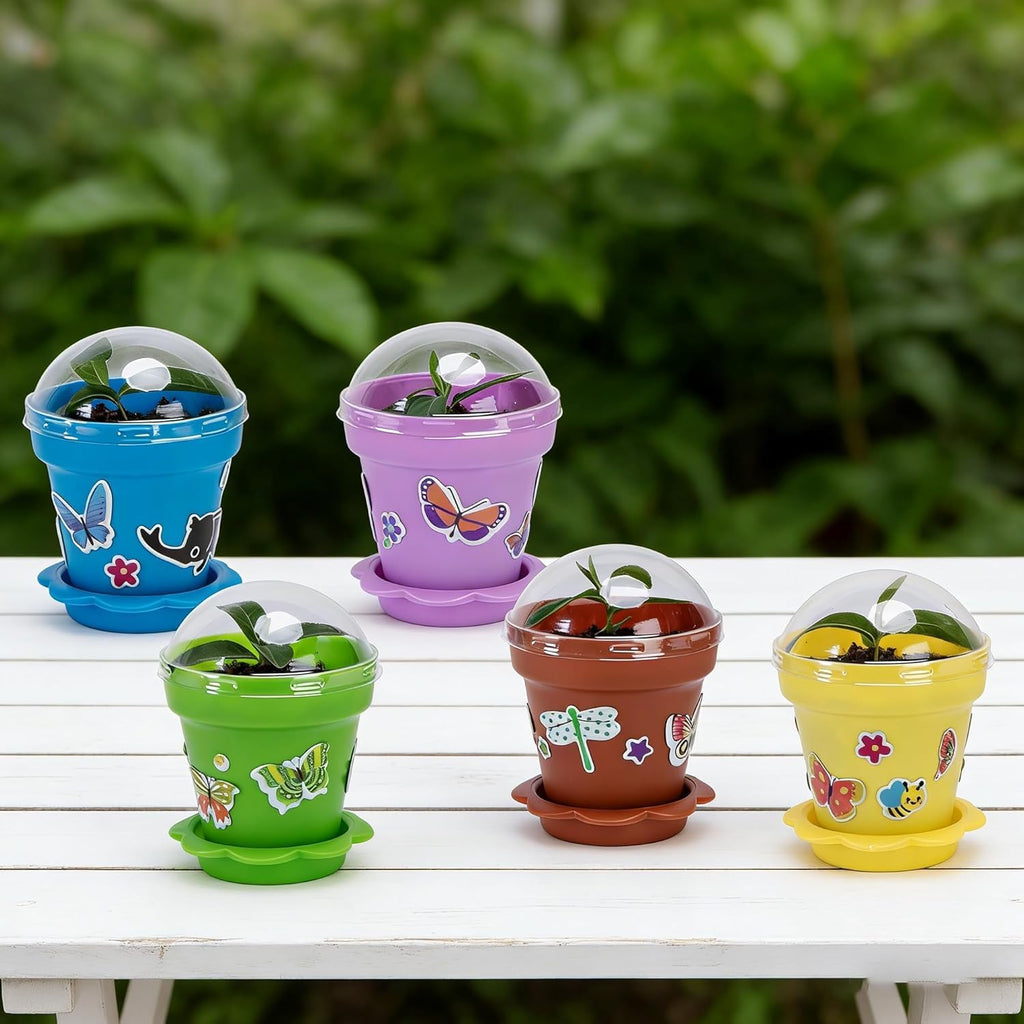 50 Packs Cupcake Plant Nursery Pots with Humidity Dome, Small Plastic Flower Plant Pots with 40 Sheet Stickers, Seeds