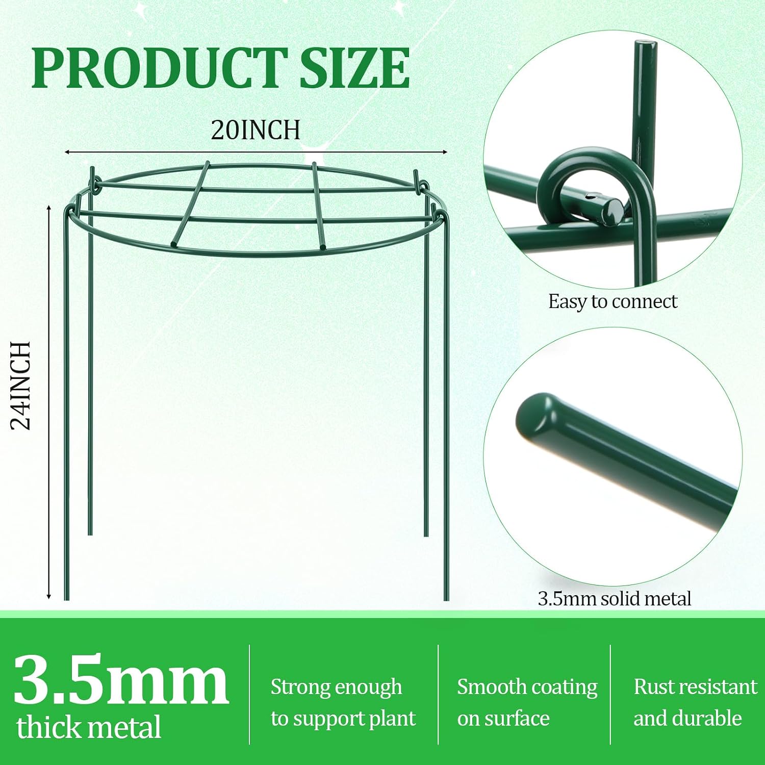 Novabright 1 Pcs 24" H x 20" D Large Peony Cage and Support Grow Through Plant Supports Round Garden Flower Stake
