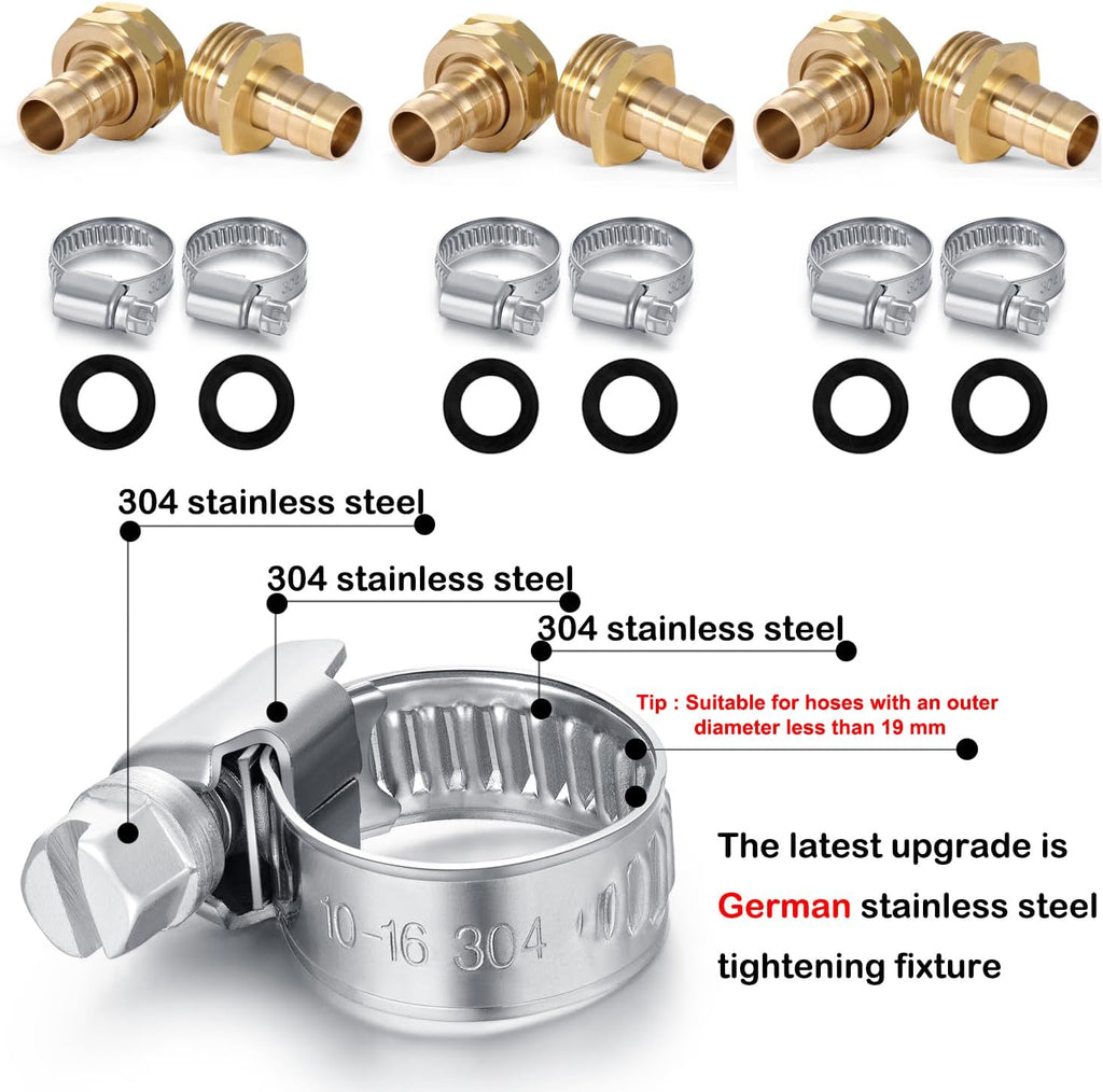 Garden Solid brass Hose Repair Connector with Clamps,Fit for Garden Hose Fitting,Male and Female Hose Fittings 10 Set