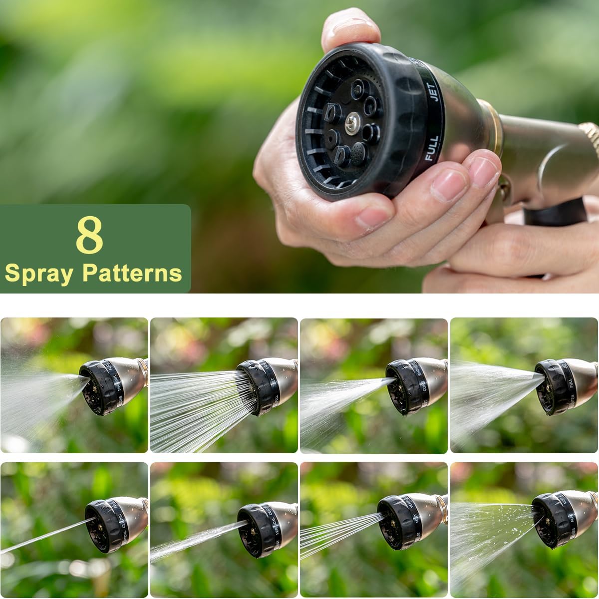 FANHAO Metal Garden Hose Nozzle Heavy Duty, 8 Spray Patterns, High Pressure | Rustproof Leak Proof, Comfortable