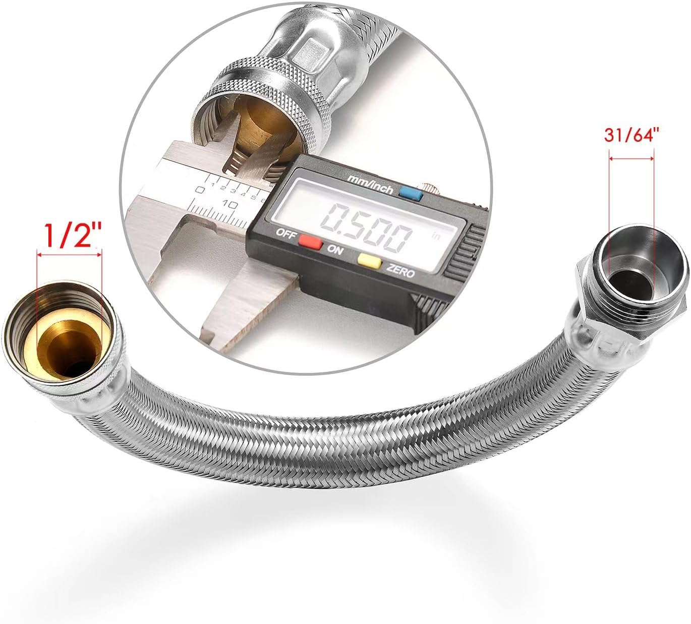 Garden Hose Extender, Kink-Free, Braided Stainless Steel Water Hose