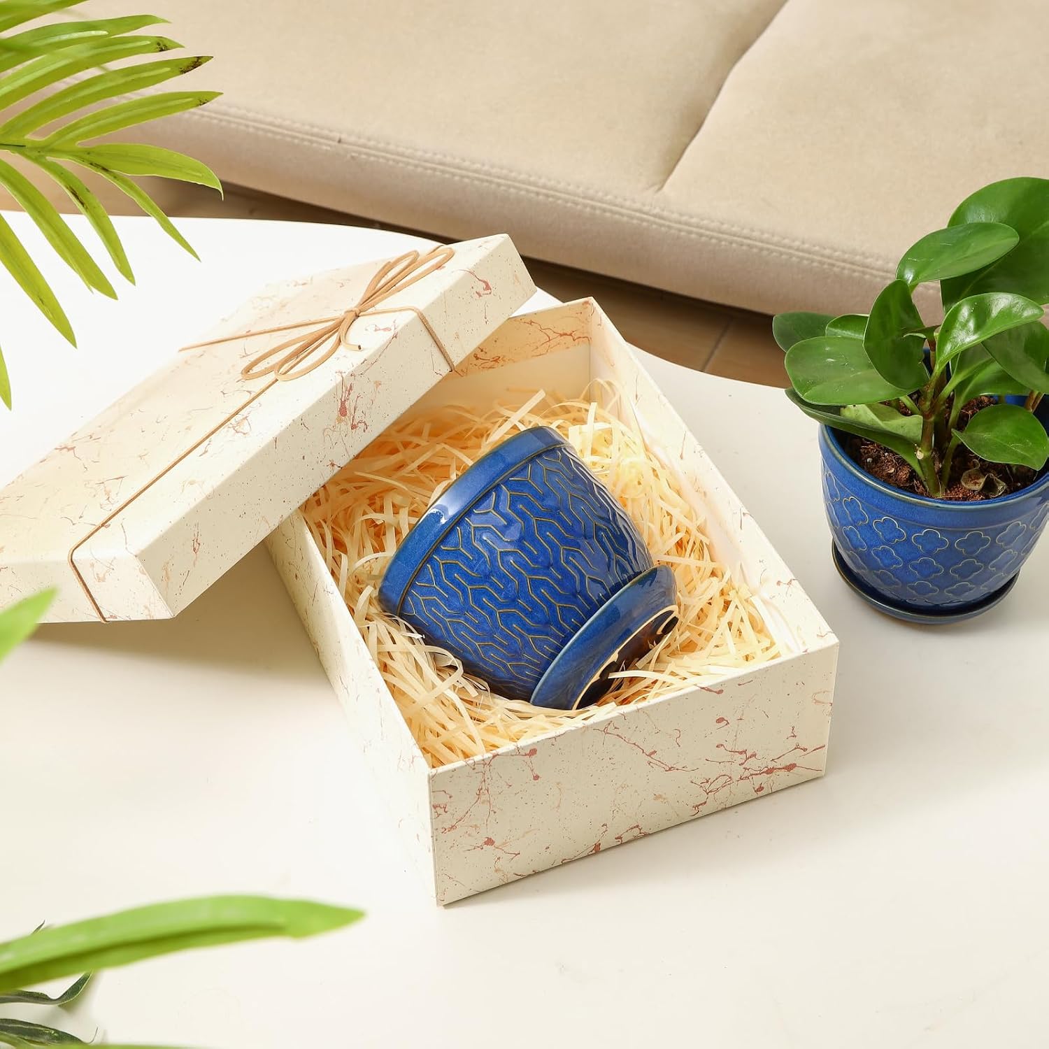 Sureasy Ceramic Plant Pots, 4.7 Inch Flower Pots for Indoor Plants, Succulent Pots with Saucer and Drainage Hole