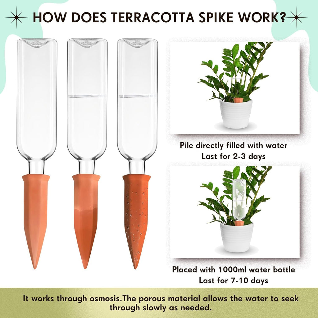 8 Pcs 34oz Plant Watering Devices Include Terracotta Self Watering Spikes with 1000ml Plastic Bottles Slow Release