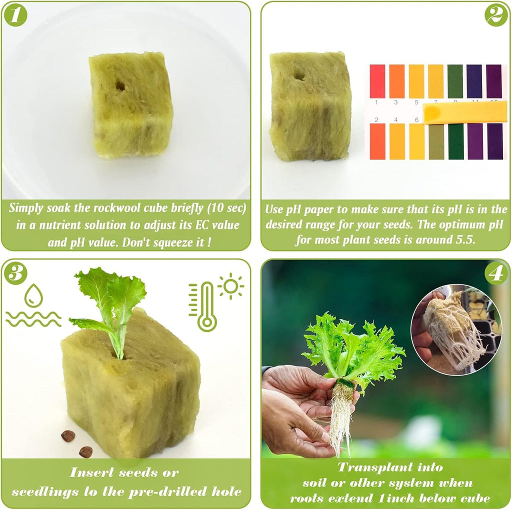 Halatool 2 Inch Rockwool Cubes for Hydroponics, 96 Plugs Seed Starter Cubes | High Germination Rate for Vegetables &