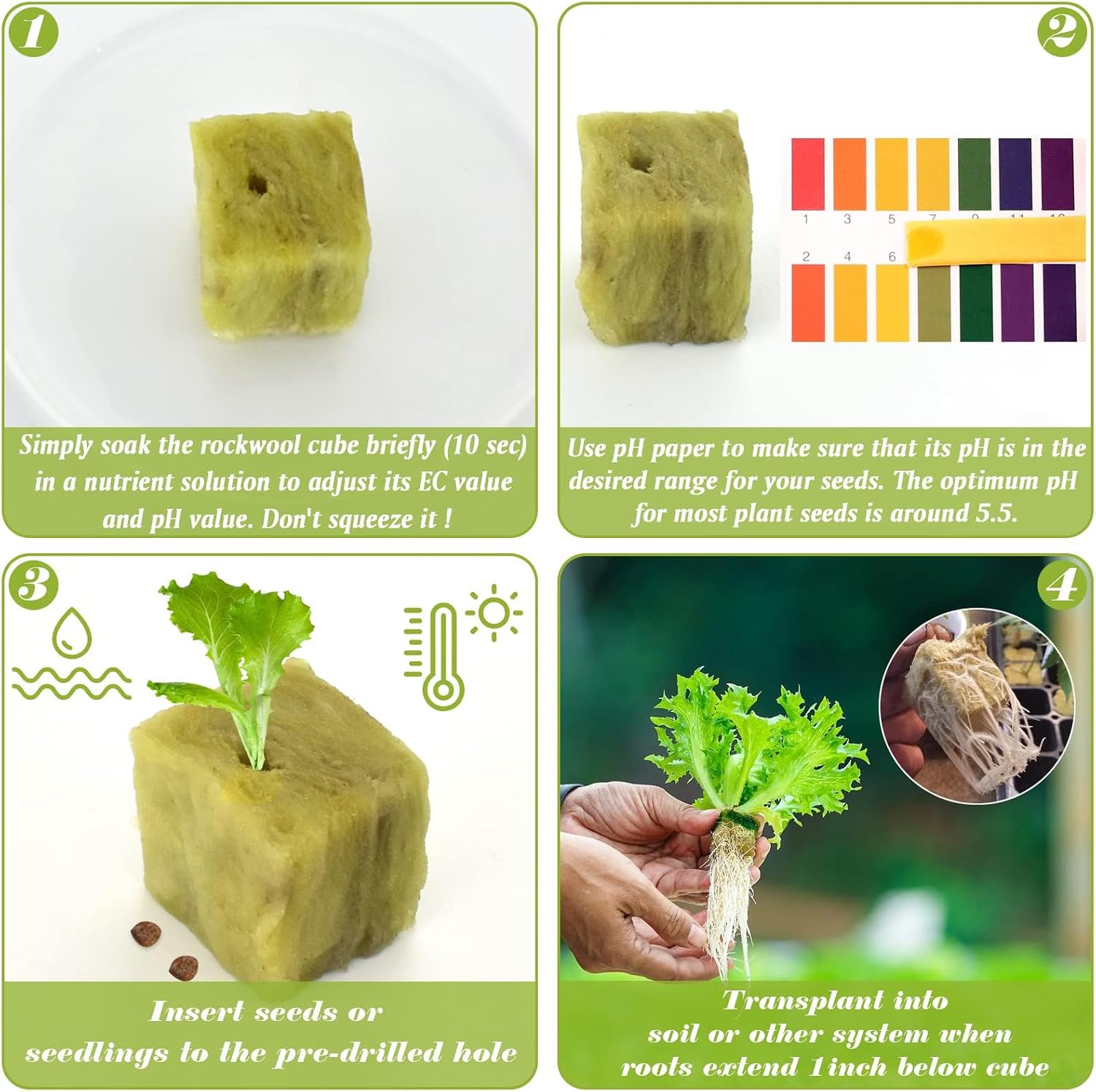 Halatool 2 Inch Rockwool Cubes for Hydroponics, 96 Plugs Seed Starter Cubes | High Germination Rate for Vegetables &