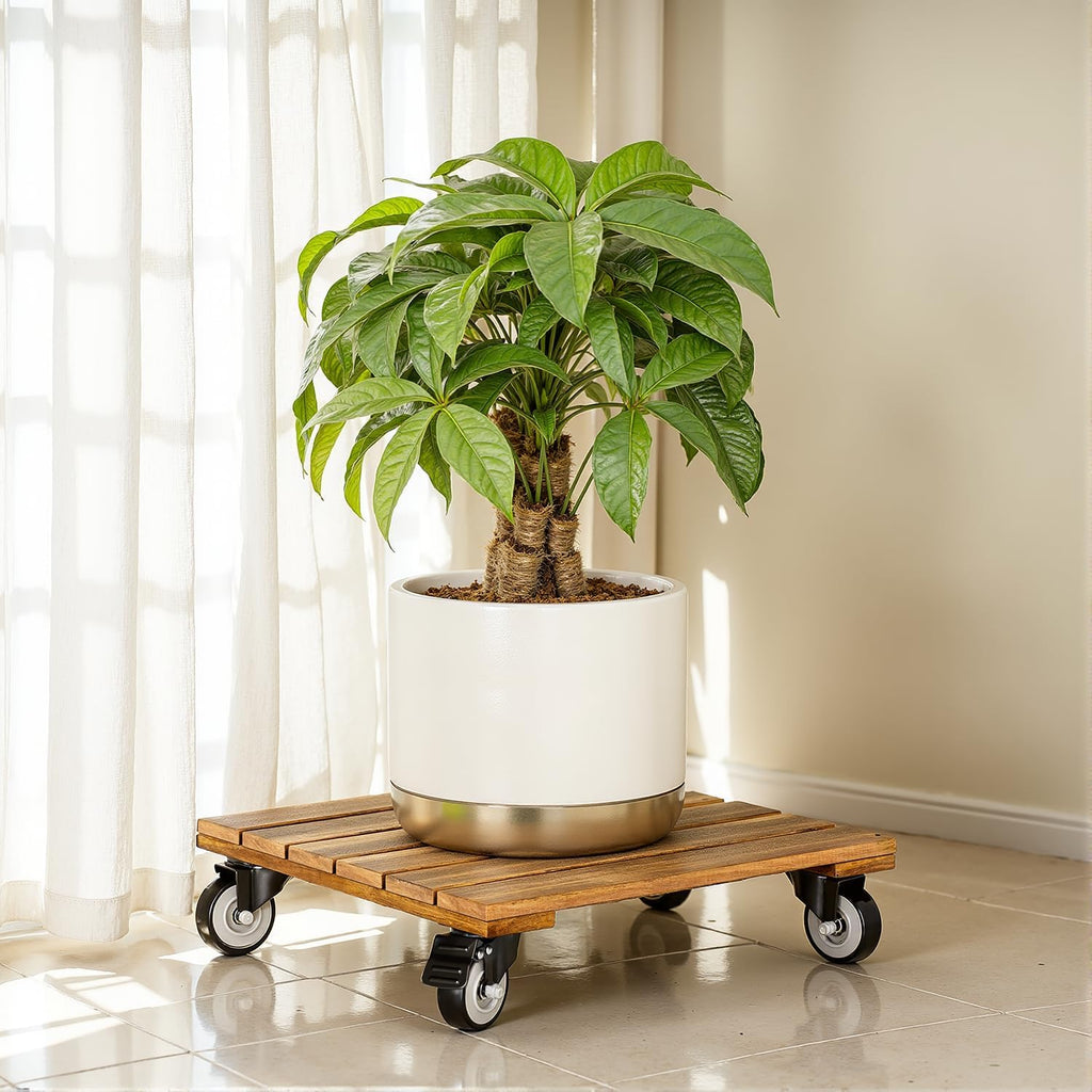 2pack Wood Plant Caddy With Wheels Heavy Duty, 264 Lbs Capacity, Upgraded 12 Inch Acacia Hardwood Plant Dolly, Plant