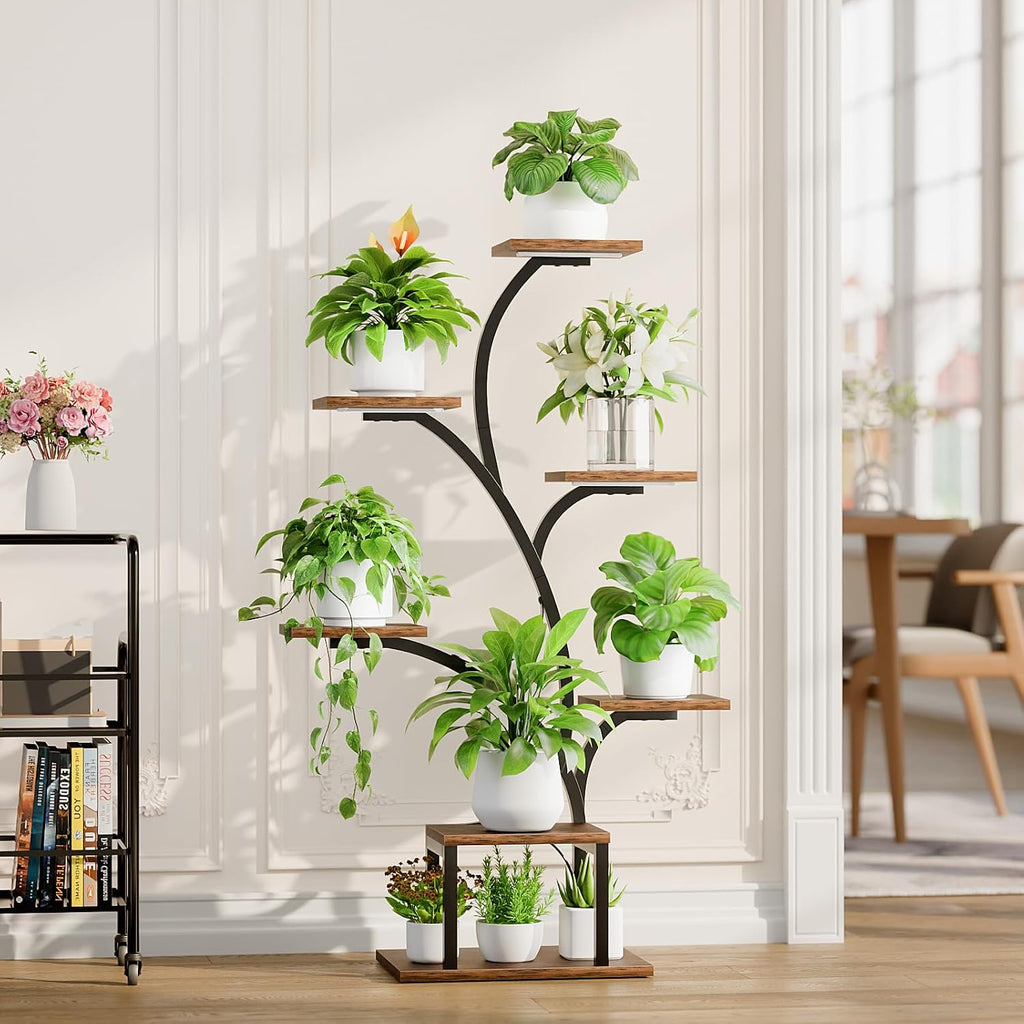 BACEKOLL Plant Stand Indoor with Grow Light, 7 Tier 49" Lighted Plant Shelf | Tree-Shaped Tall Holder with Full