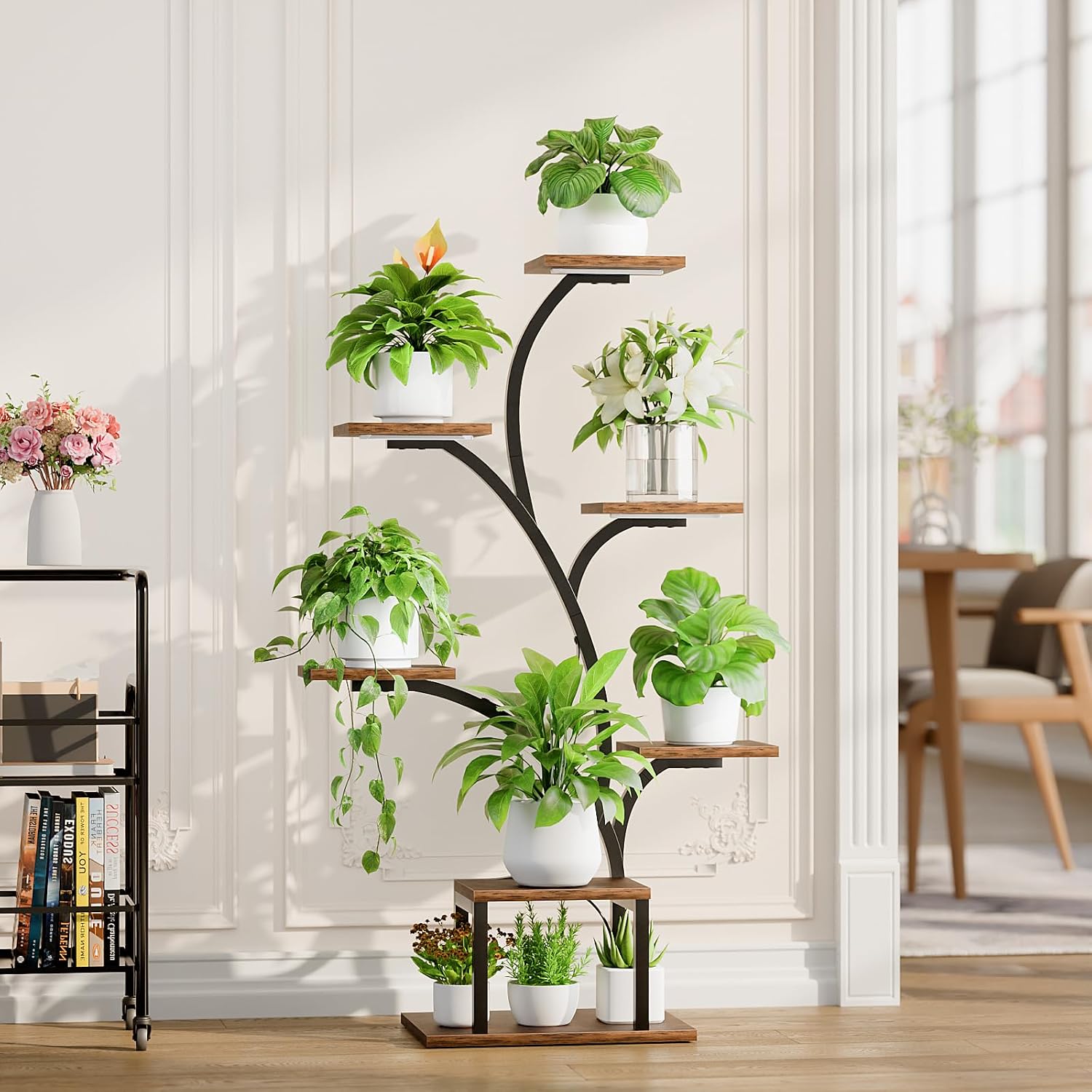 BACEKOLL Plant Stand Indoor with Grow Light, 7 Tier 49" Lighted Plant Shelf | Tree-Shaped Tall Holder with Full