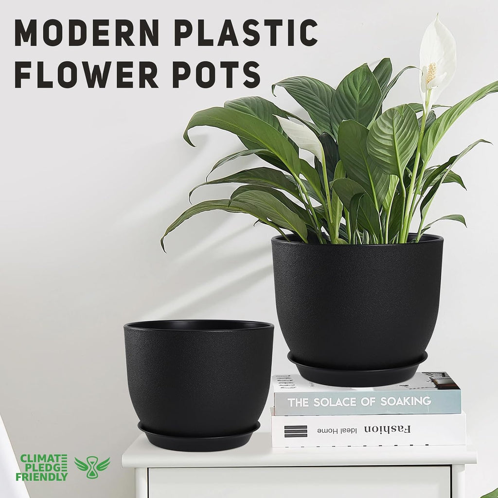 YNNICO Plant Pots 10/9/8/7.5/7 inch Set of 5,Flower Pots with Multi Mesh Drainage Holes, Large Planters for Indoor