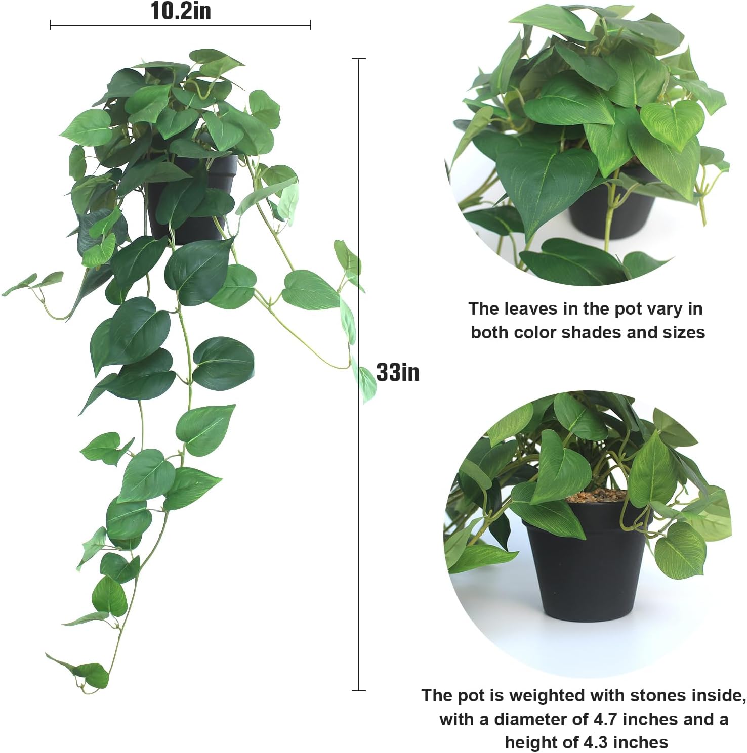 alyptus Fake Pothos Hanging Plants – 33" Set of 2 Faux Ivy Vines with Pots Realistic Silk Devil’s Ivy for Indoor Décor