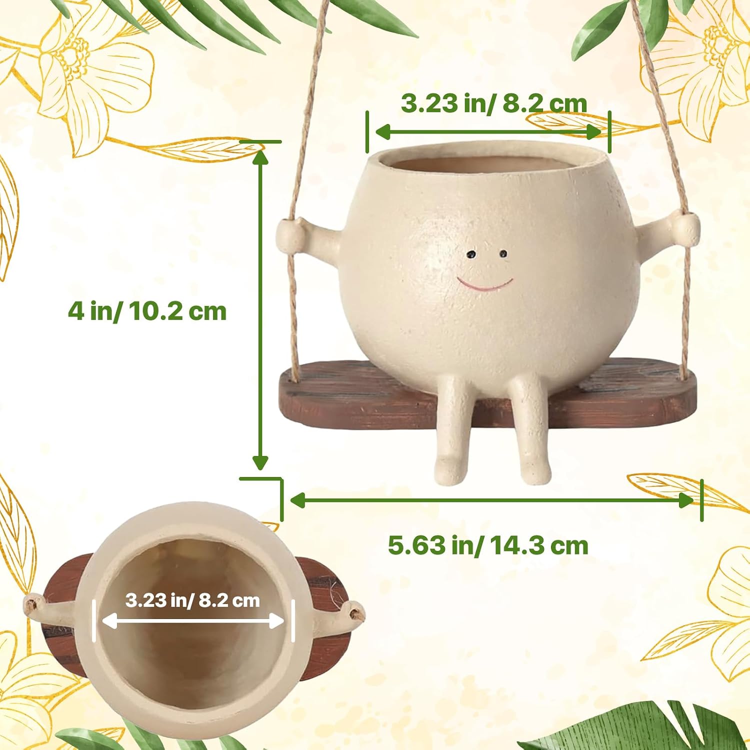 2 PCS Swinging Face Plant Pots 【Thicken Version】 Unique Cute Hanging Succulent Cactus Flower Head Resin Planters Pots