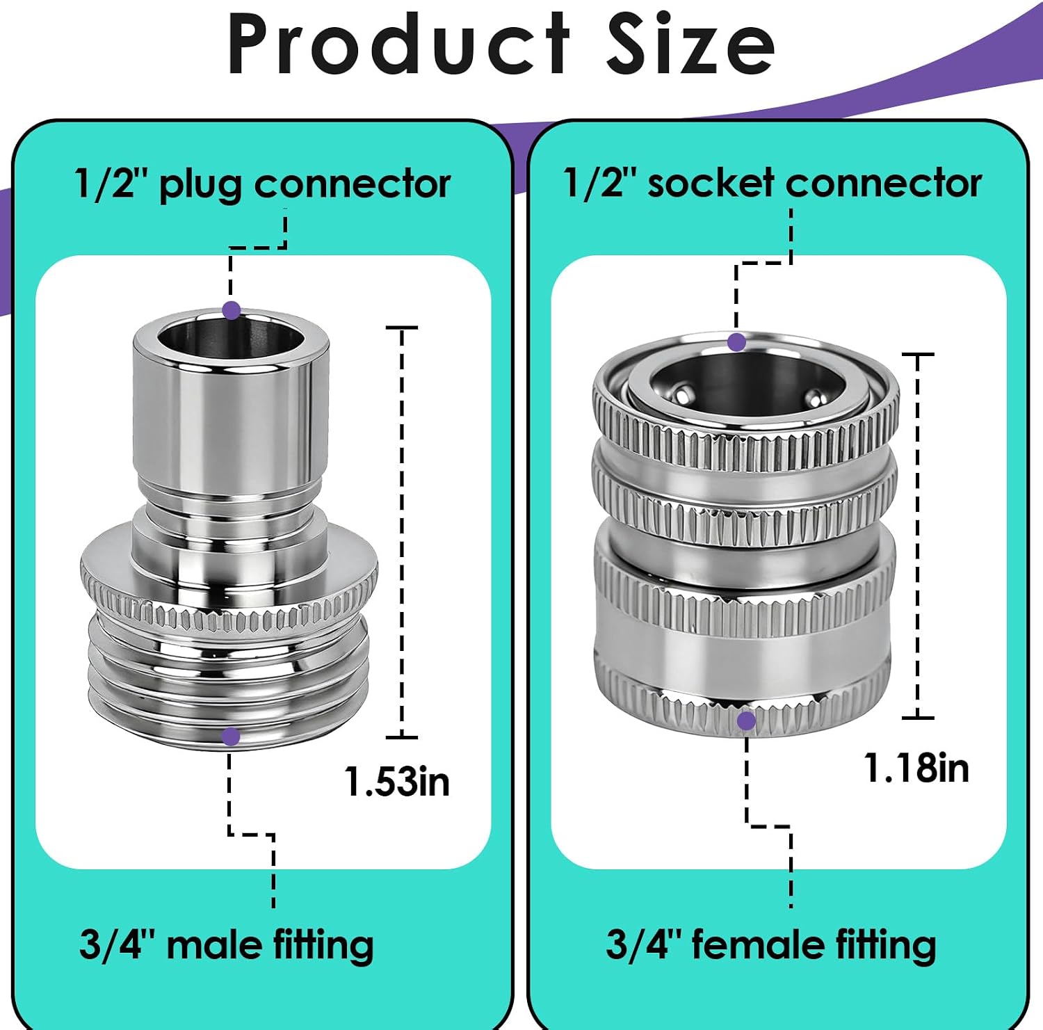 5 Set 3/4 Inch Stainless Steel Garden Hose Quick Connect Fittings Kit | 3/4 Inch GHT Water Hose Fittings, Quick Release