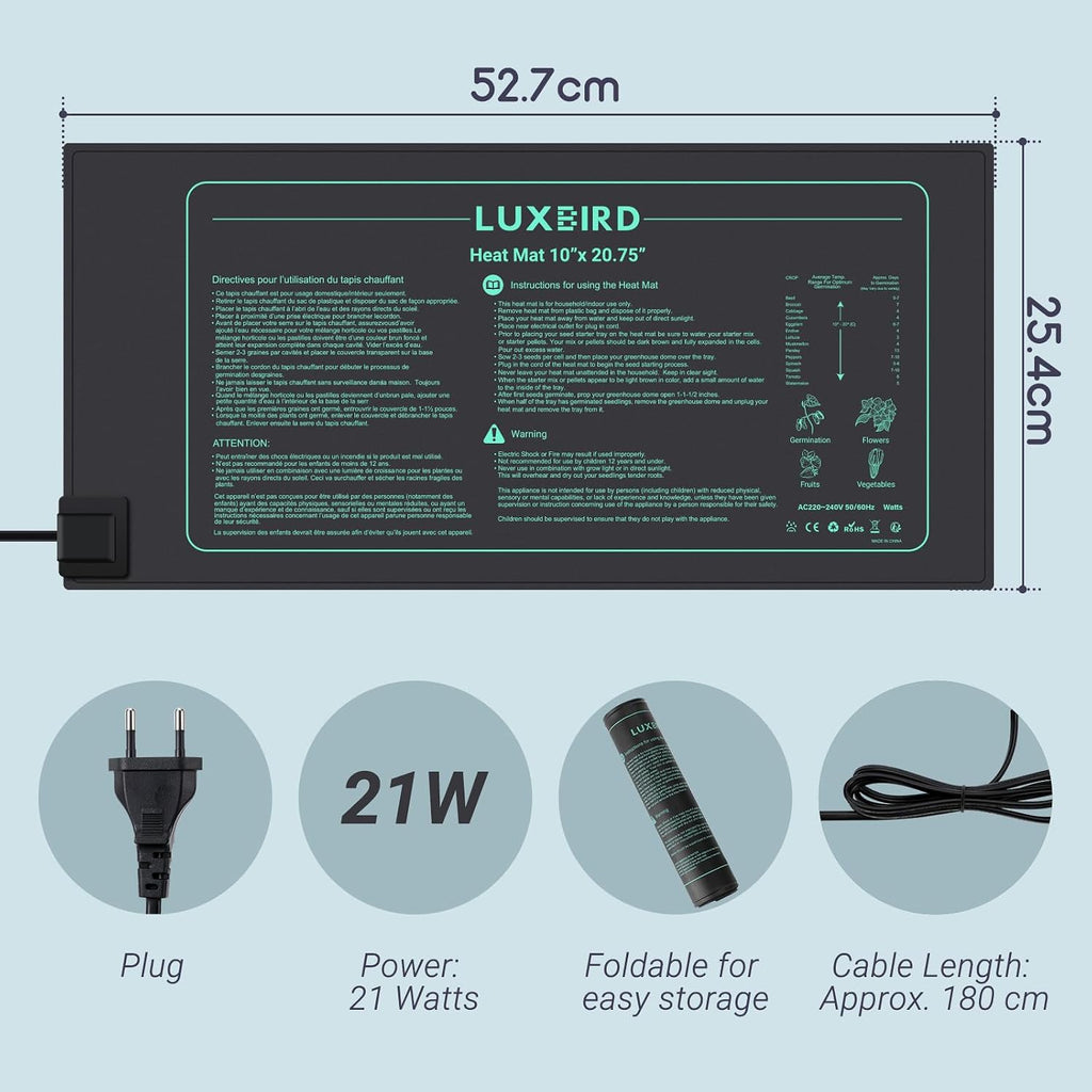 LUXBIRD 2 Pack Seedling Heating Mat for Seed Starting, 10”x 20.75” Durable Waterproof Warm Hydroponic Heating Pad for