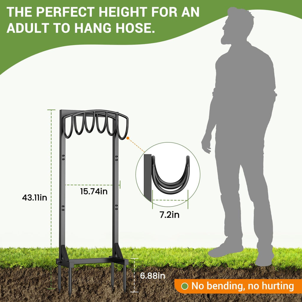 Pattiumo Garden Hose Holder Stand, Heavy Duty Freestanding Metal Hose Holder with 4 Spikes, Hose Reel Alternative Holds