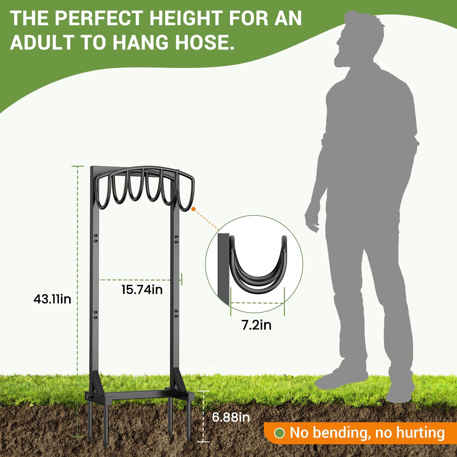Pattiumo Garden Hose Holder Stand, Heavy Duty Freestanding Metal Hose Holder with 4 Spikes, Hose Reel Alternative Holds