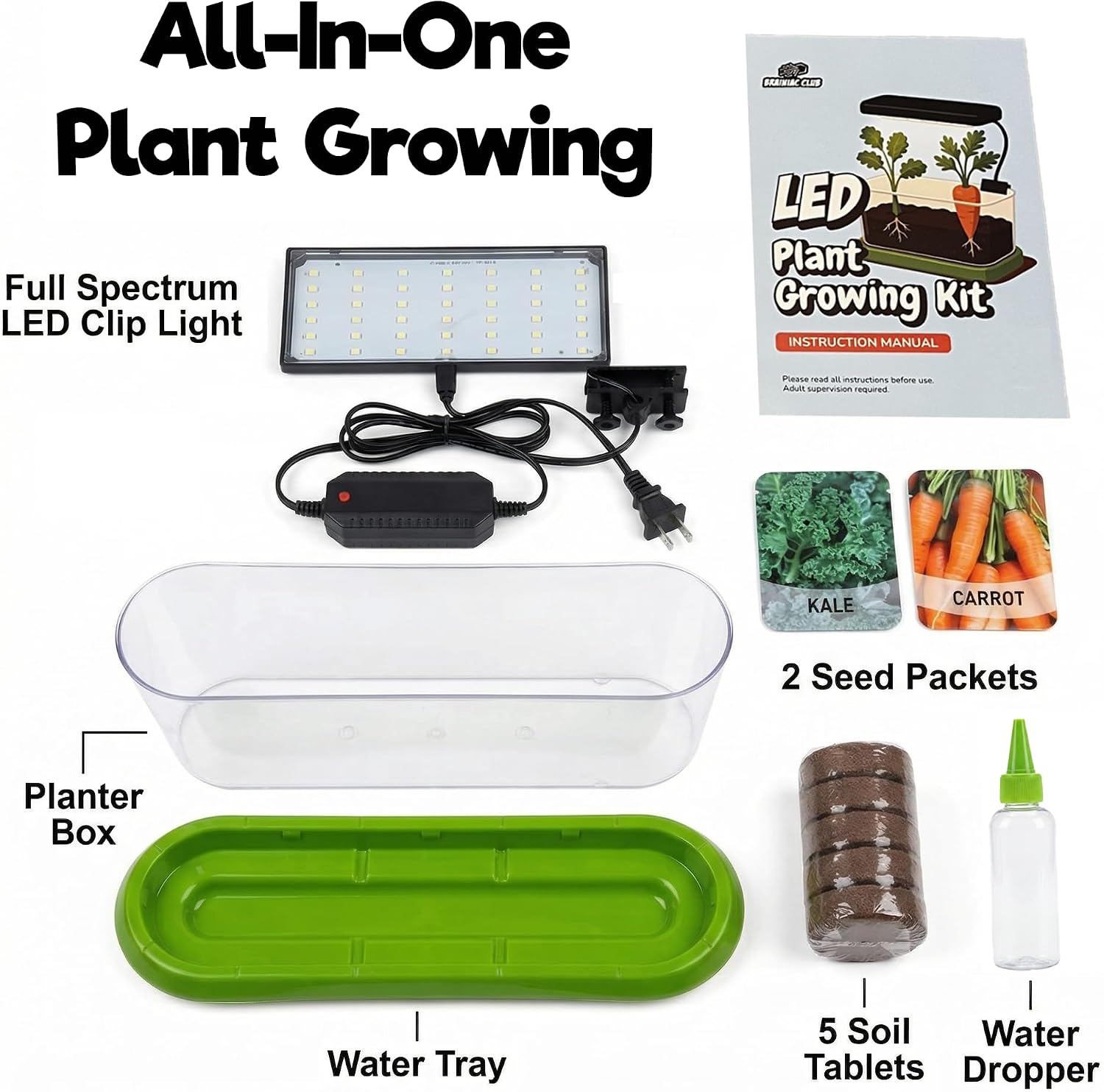 Kids Gardening Kit with LED Grow Light & Root Viewer - Kids Plant Growing Kit - Indoor Mini Garden Set - Vegetable &