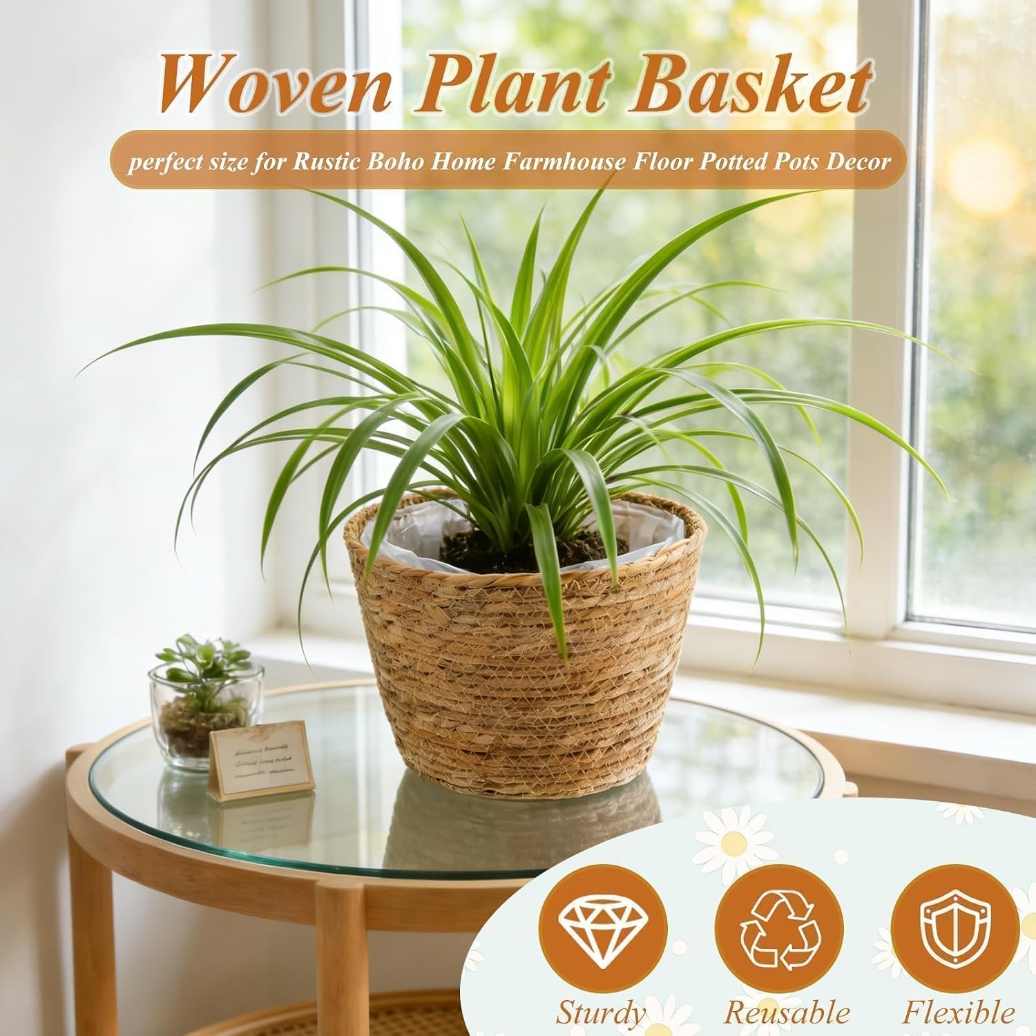 2PCS Seagrass Plant Basket for Indoor and Outdoor,Wicker Planter Basket with Liner for 6 inch Pot,Indoor Plant Pot