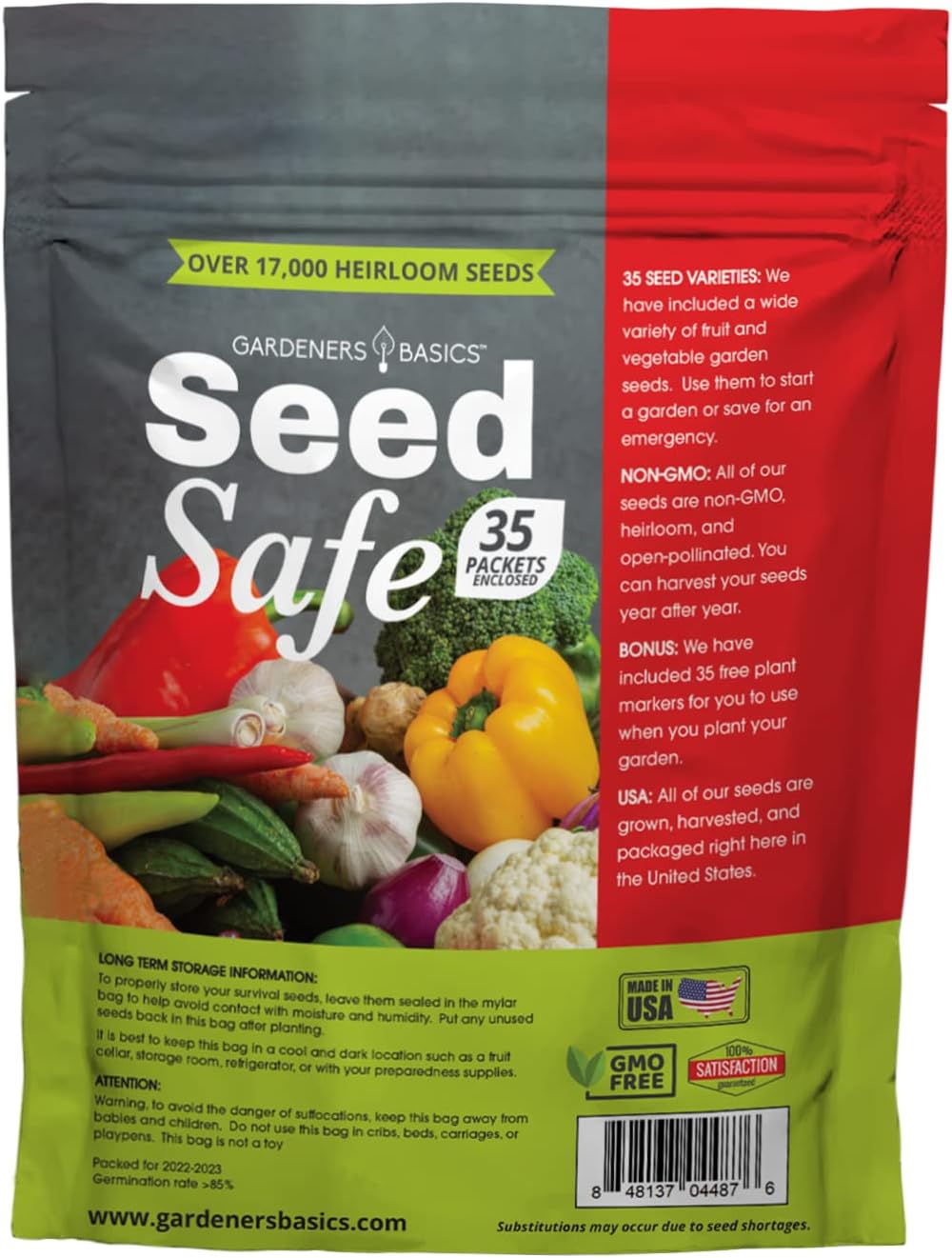 Gardeners Basics Seed Safe Kit - 35 Easy to Grow Heirloom Vegetable Seeds for Beginners - Non GMO Garden Starter Set