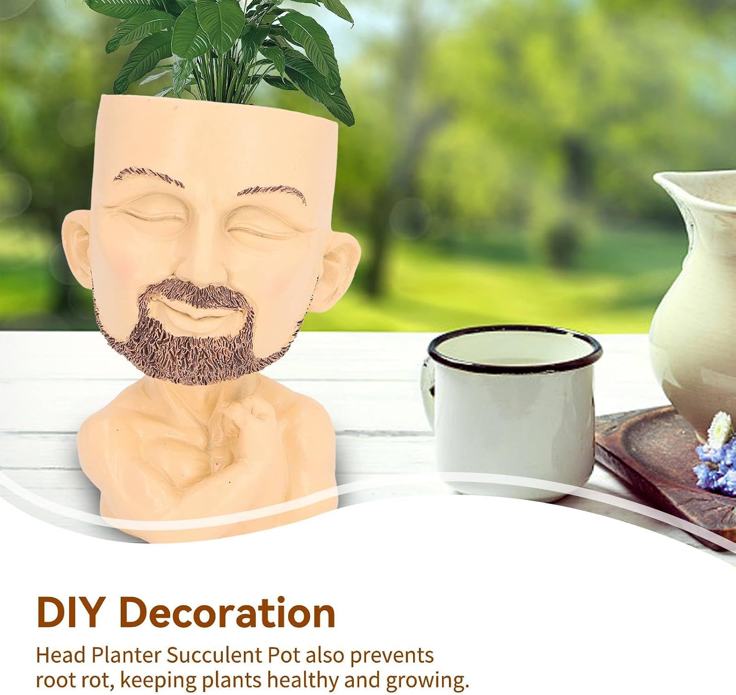 HERCHR Muscular Man Face Planter Pot, Face Flower Pot Head Planter Cute Planters for Indoor Plants, Succulents, Resin