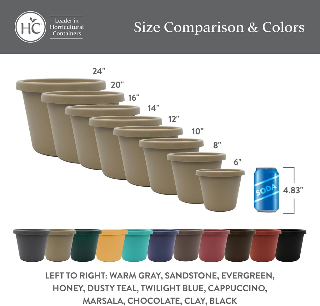 The HC Companies Prima Round Plastic Plant Pot w/Rolled Rim - Lightweight & UV Resistant Flower Pot for Herbs & More