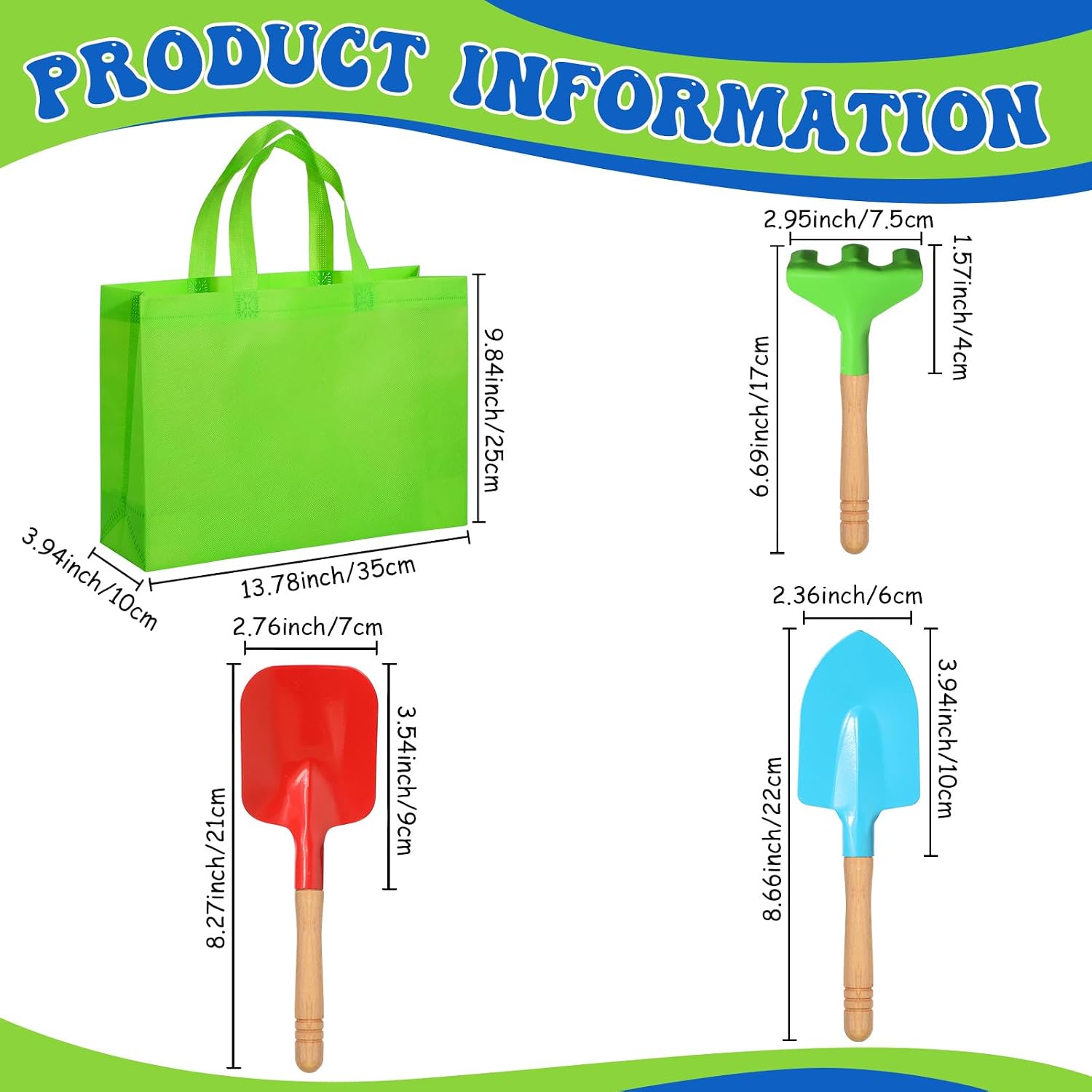 Liliful 40 Pcs Kids Gardening Tools Set Garden Rake Garden Shovel Gardener Trowel Green Tote Bags Metal Mini Gardening