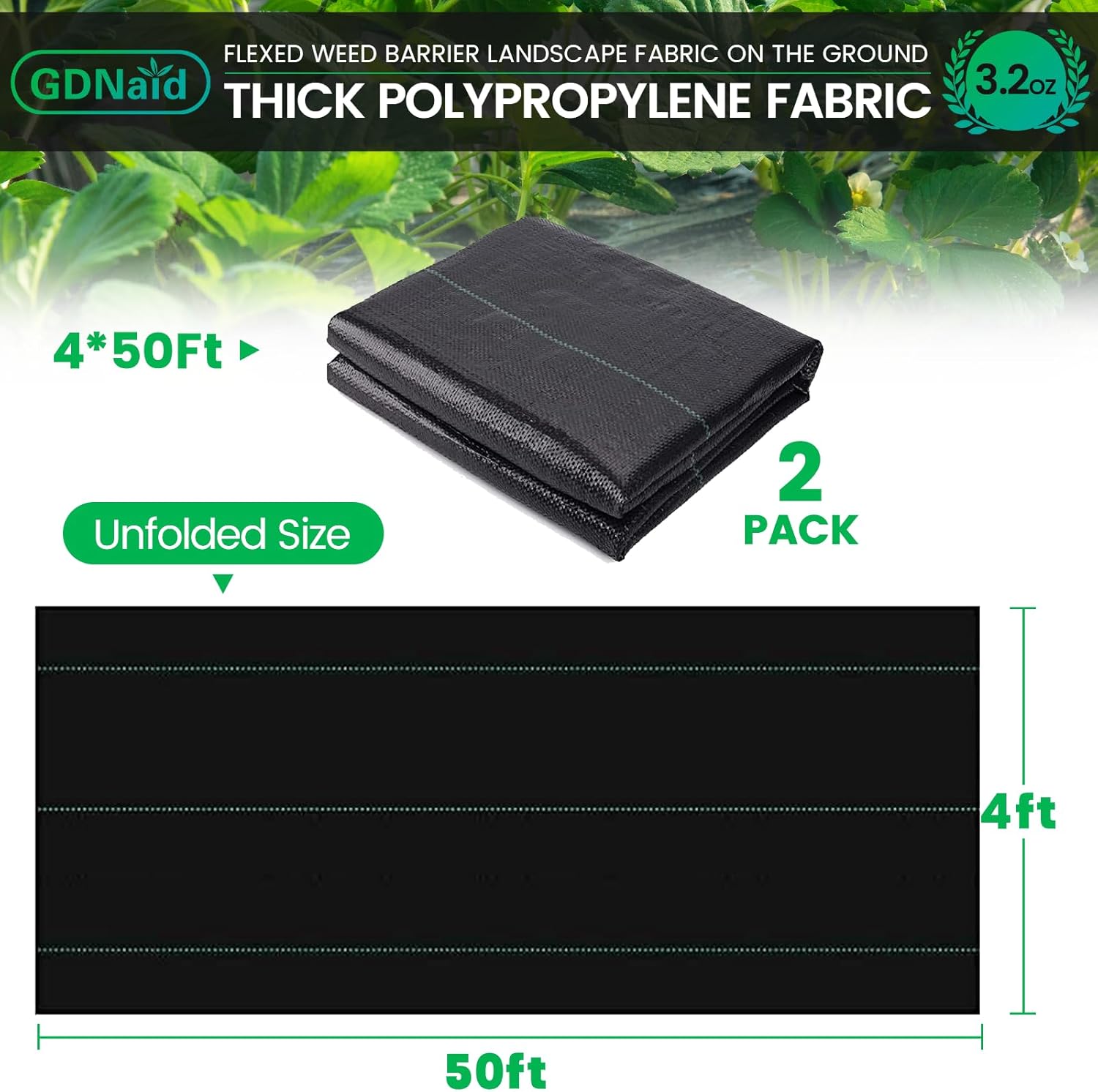 4ftx100ft Weed Barrier Landscape Fabric Heavy Duty, 3.2oz Weed Barrier Fabric, Easy Setup Woven Garden Weed Fabric