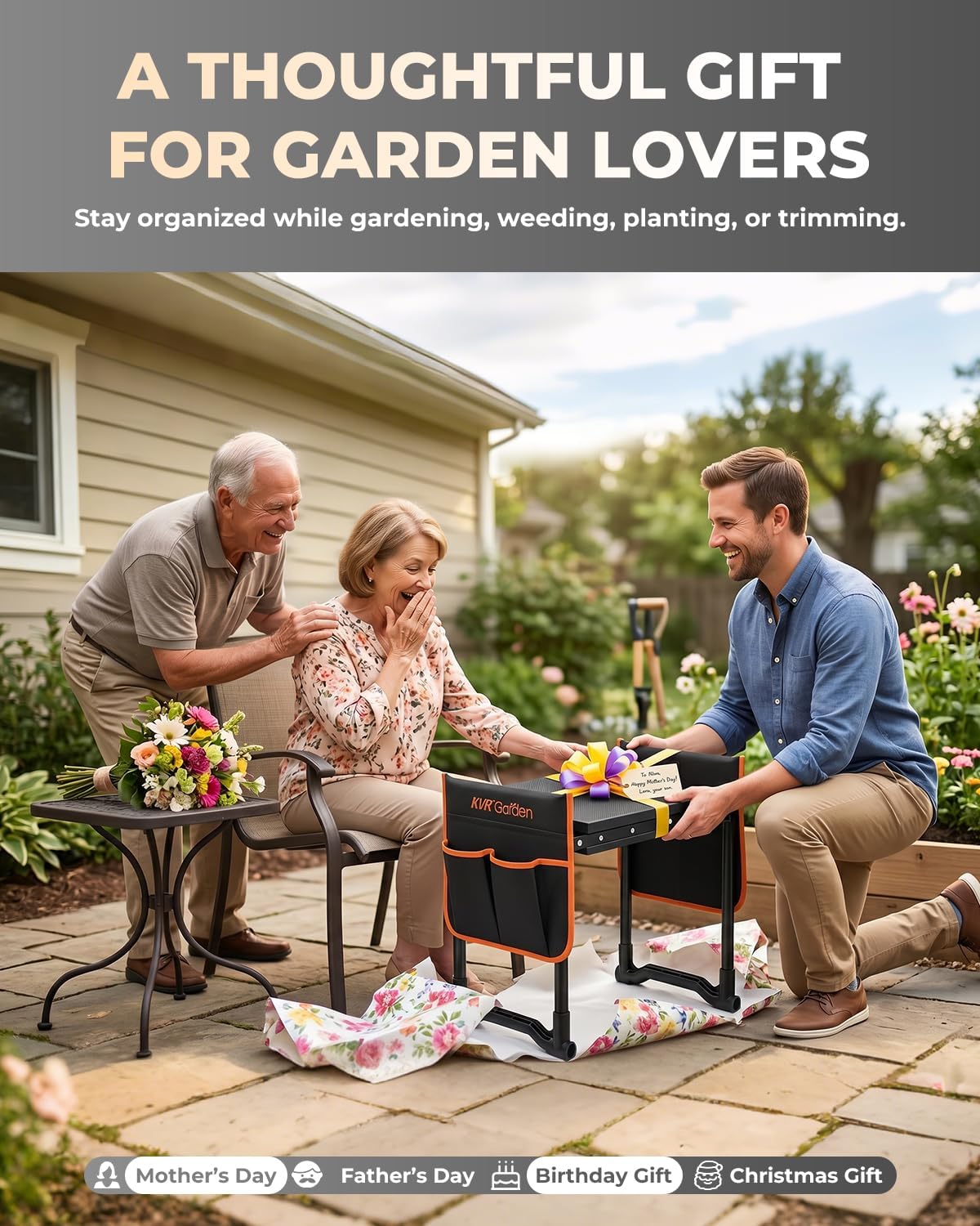 KVR Garden Kneeler and Seat with 2 Tool Pouches, Heavy Duty Foldable Gardening Stool, Portable Bench with Thick EVA