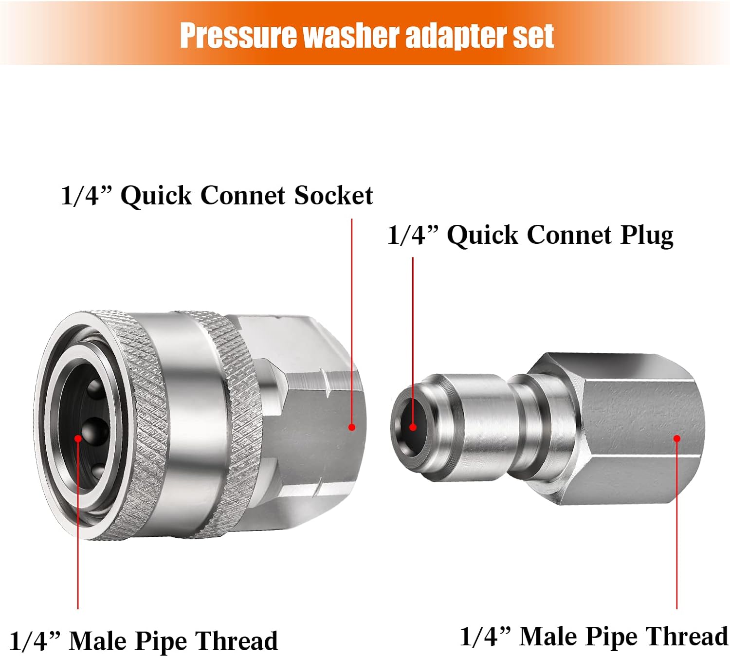 4 Sets NPT 1/4 Inch Pressure Washer Coupler Quick Connect Plug Male Female 1/4 Quick Connect Fittings Pressure Washer