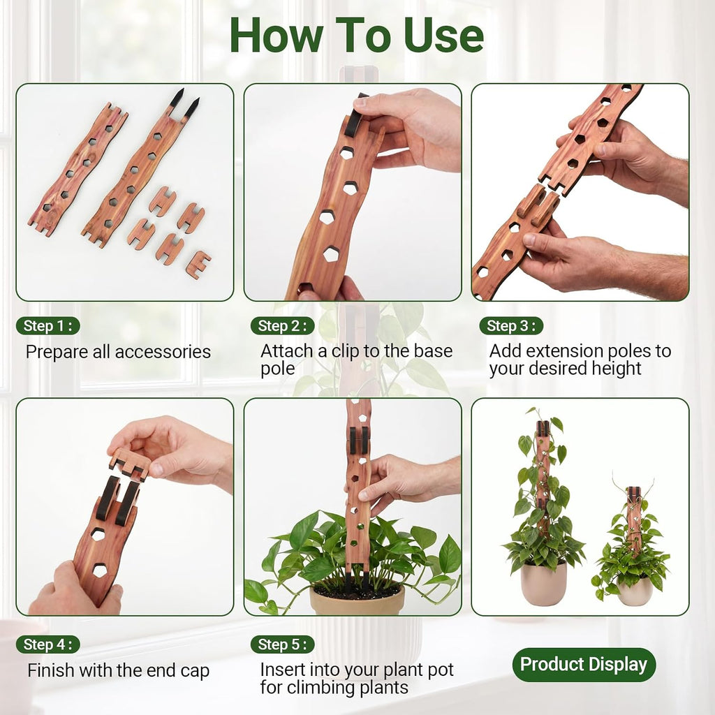 Wooden Extendable Plant Trellis for Potted Plants Indoor, 4 Sets | Expandable Plant Support for Monstera, Pothos &